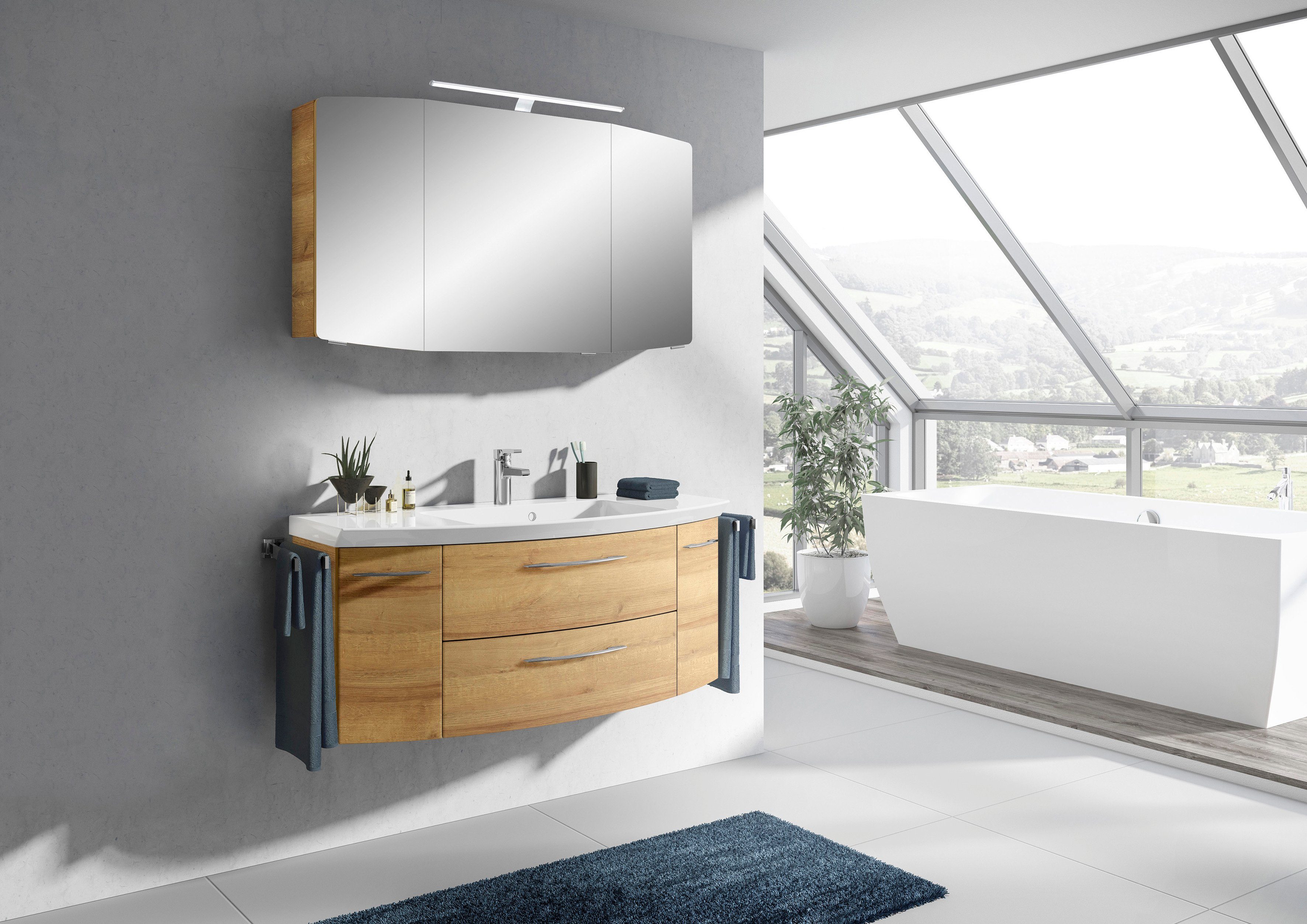 Saphir Badkamerserie Cassca sprint wastafelmeubel mineraalmarmeren wastafel met onderkast Wastafelmeubel met 2 deuren, 2 laden, inclusief deurdemper, badkamerkast (1 stuk)