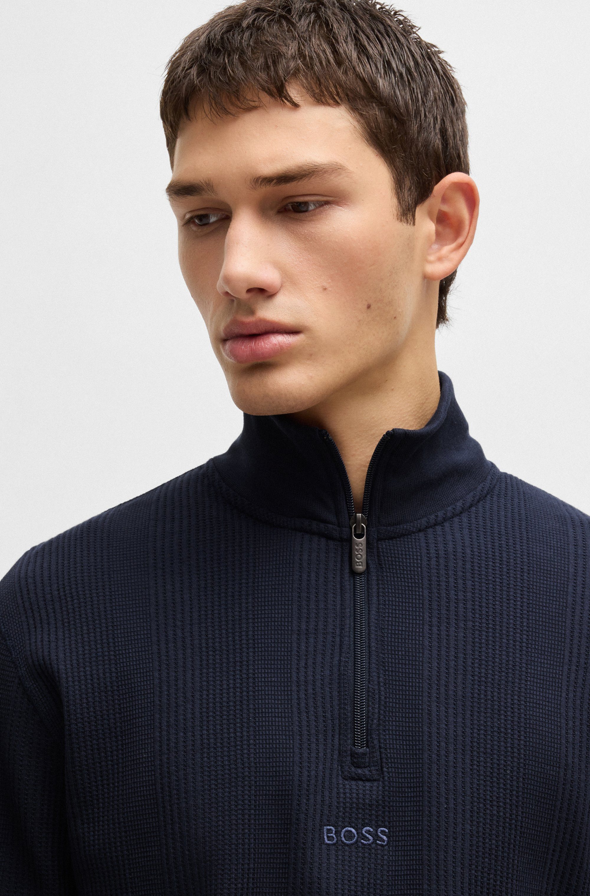BOSS Sweatshirt Structure 1/4 Zip met een fijne structuur