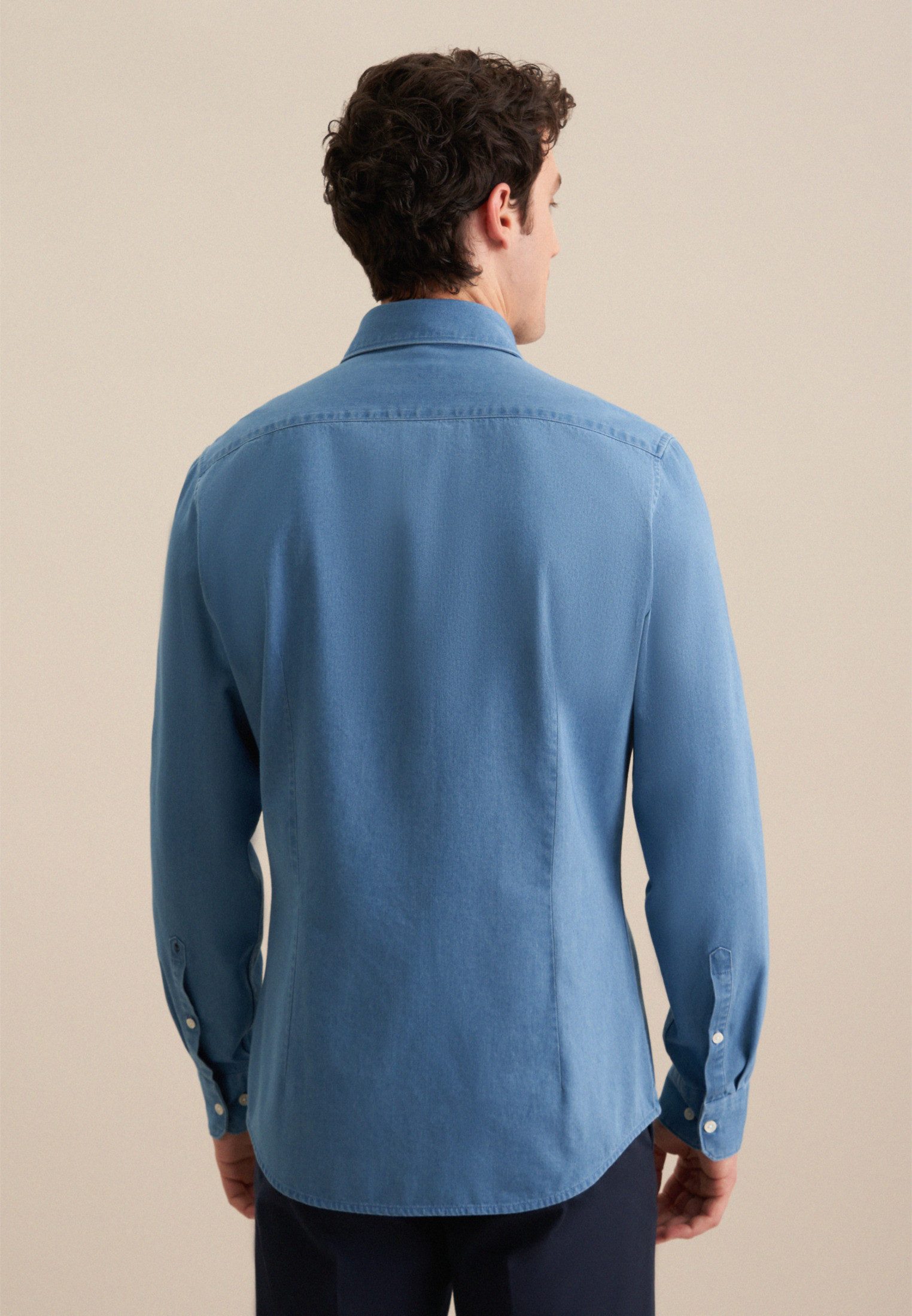 seidensticker Businessoverhemd Slim Kent kraag denim