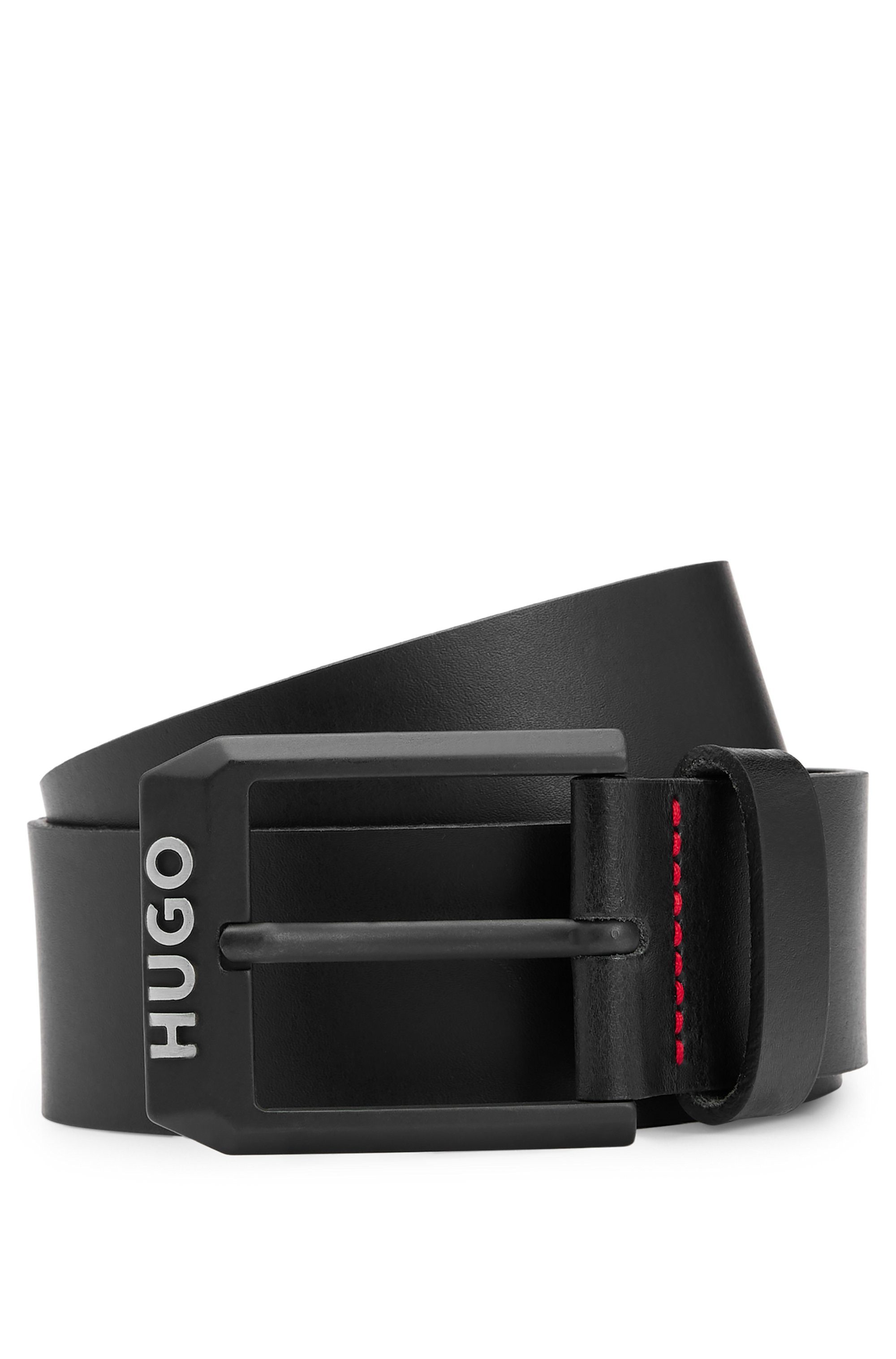 HUGO Leren riem Gelio-B_Sz40 HUGO merkembleem, rode treknaad
