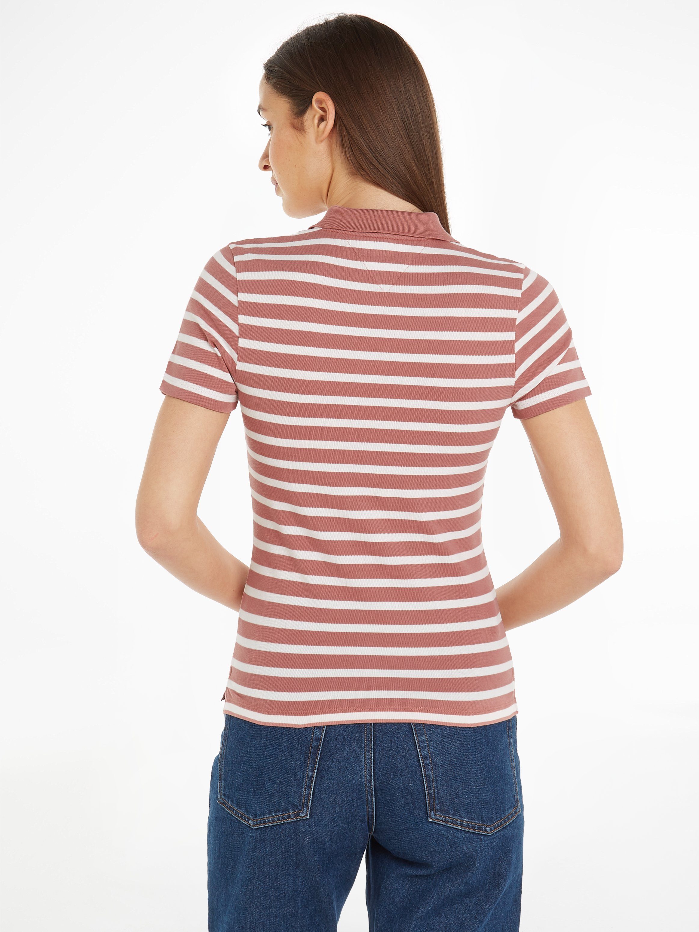 Tommy Hilfiger Poloshirt 1985 SLIM PIQUE STRIPE POLO SS met discreet geborduurd tommy hilfiger logo