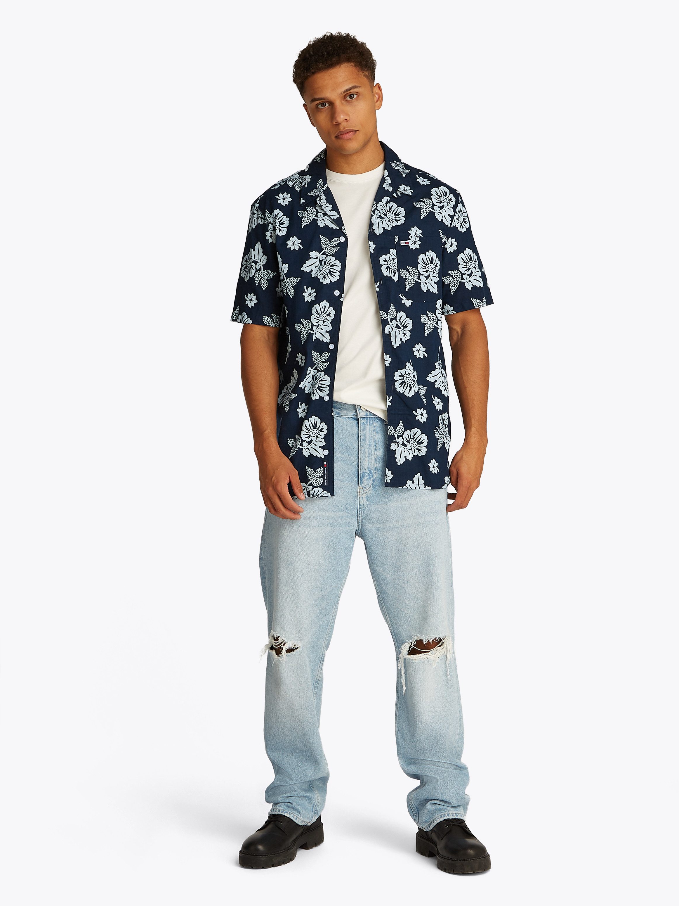 TOMMY JEANS Overhemd met korte mouwen TJM REG SLUB AOP SS SHIRT EXT