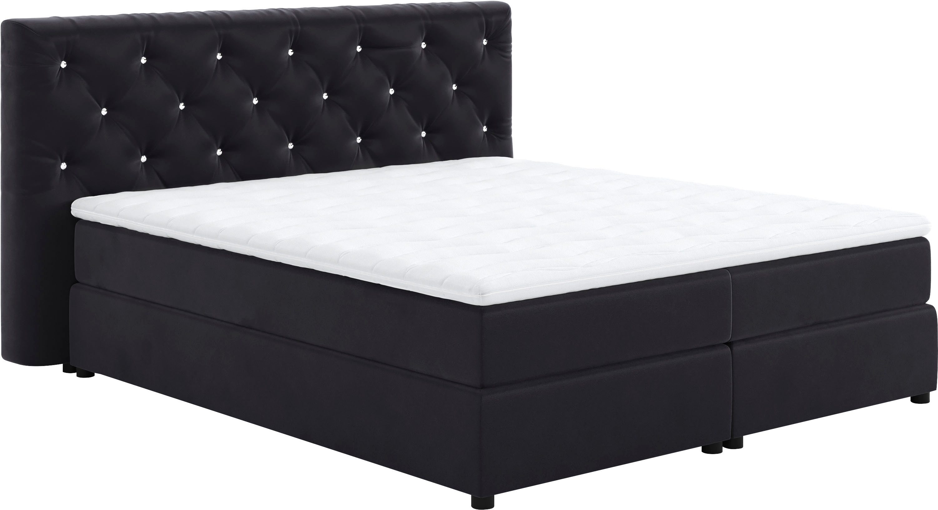 COTTA Boxspring Castlerock met strass-steentjes in het hoofdeinde, incl. topper boxsprings maat Velour VELVET zwart