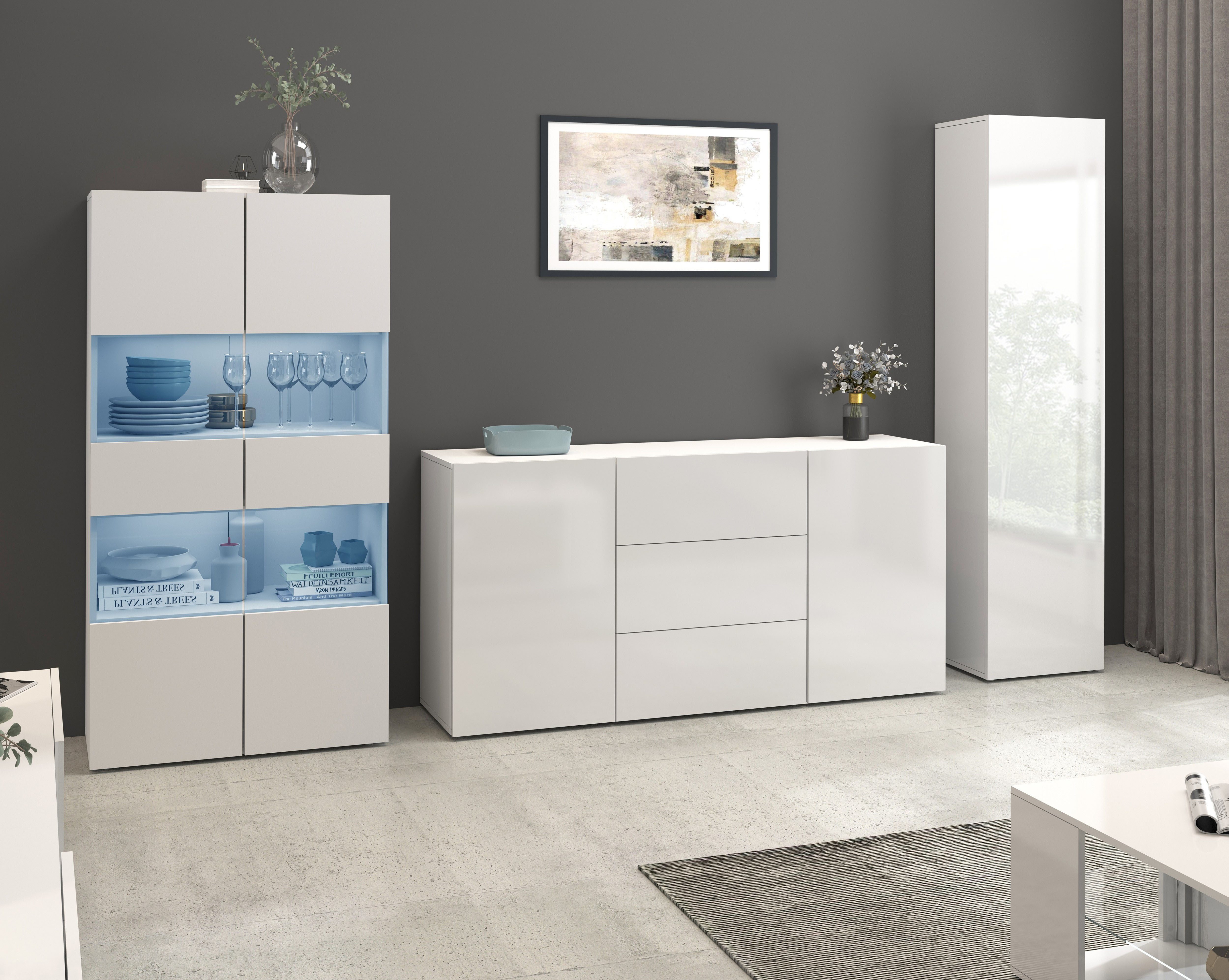 INOSIGN Dressoir Egypt, Ladekast, Kast, Buffet, greeploos 2 deuren, 3 lades, volledig hoogglans gelakt breedte 160