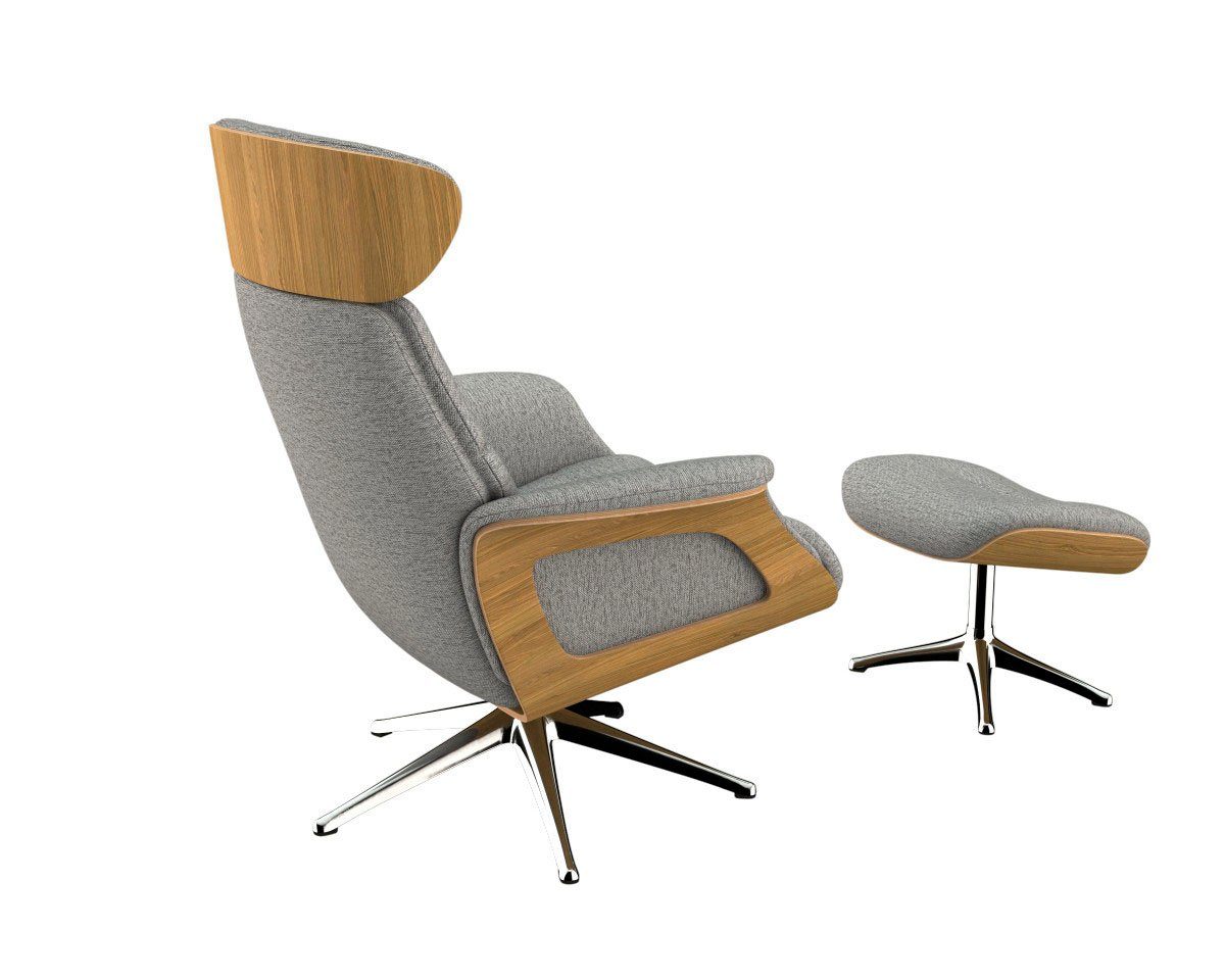 FLEXLUX Relaxfauteuil Clement relaxstoel, gestoffeerde stoel, ligstoel, TV-stoel, Rug- & hoofdverstelling, draaibaar, armleuning eiken, voet aluminium