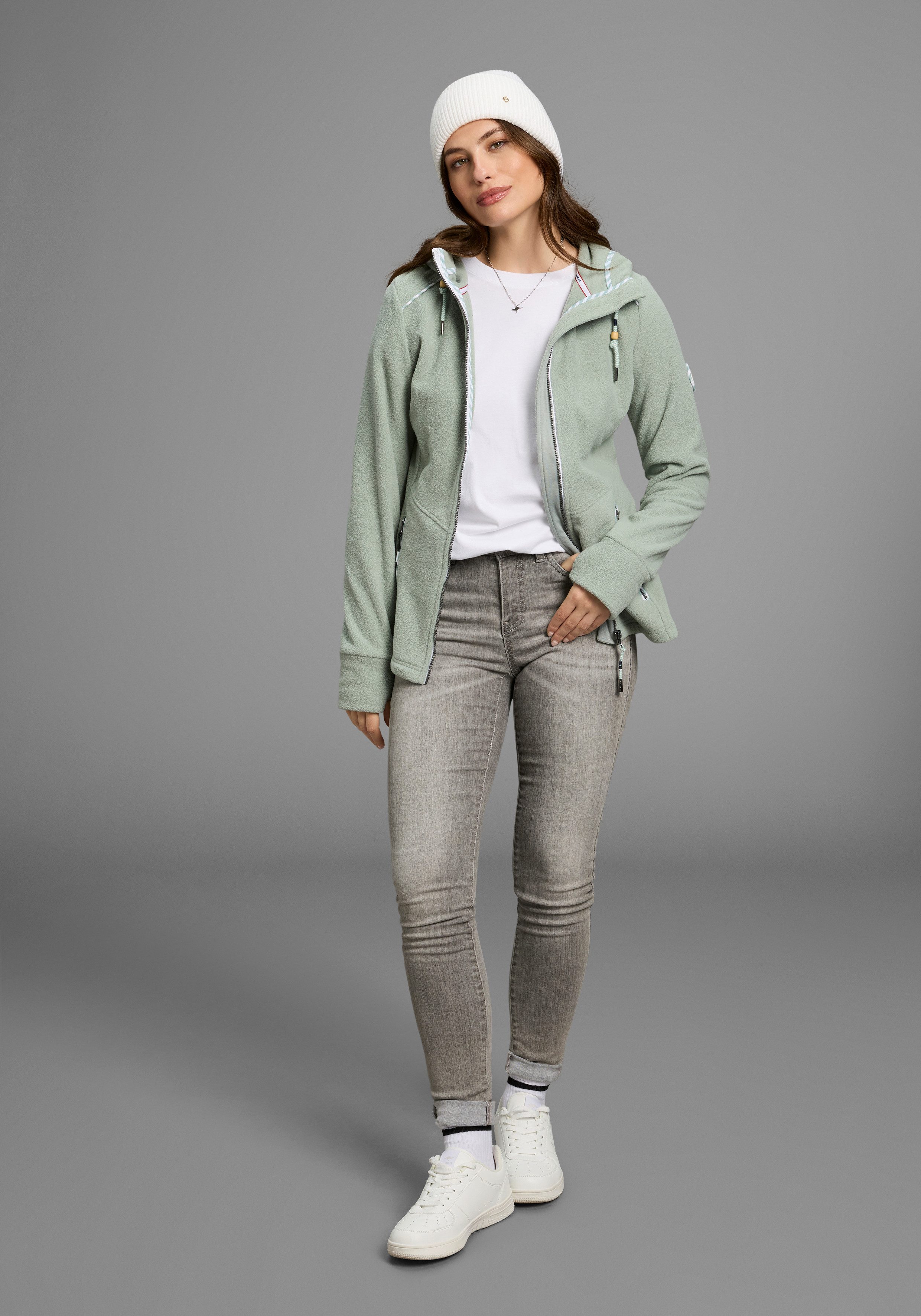 KangaROOS Fleecejack van polyester, figuurvolgende pasvorm, met capuchon en koord