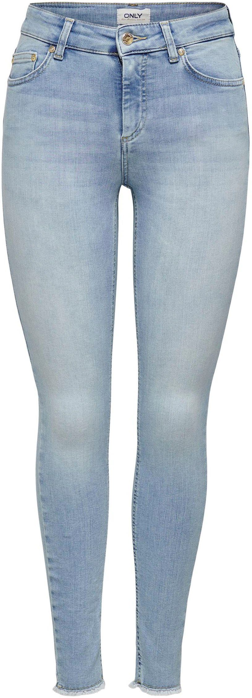 Only Ankle jeans ONLBLUSH MID SK ANK RAW met iets gerafelde voetzoom