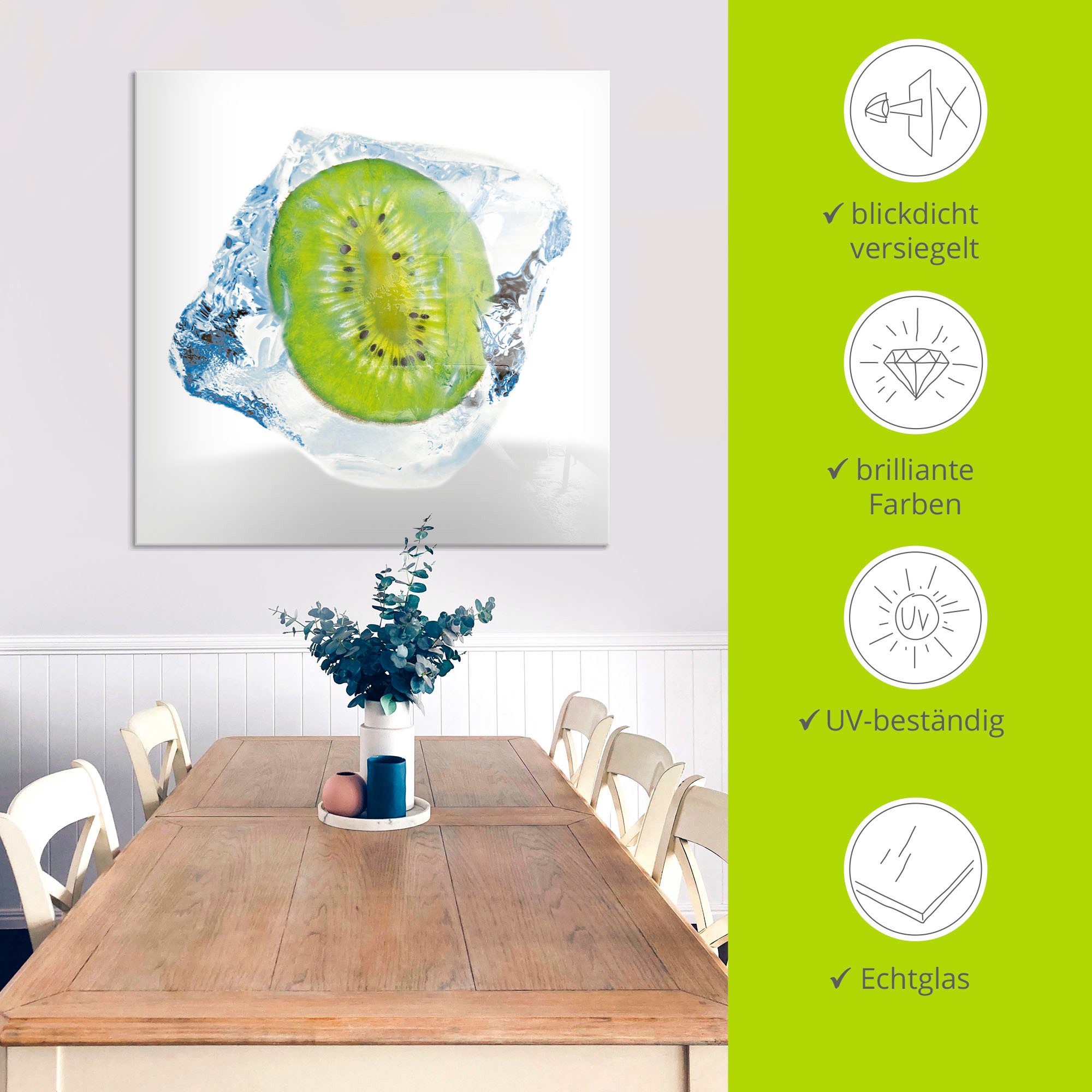 Artland Print op glas Kiwi In ijsblokje in verschillende maten