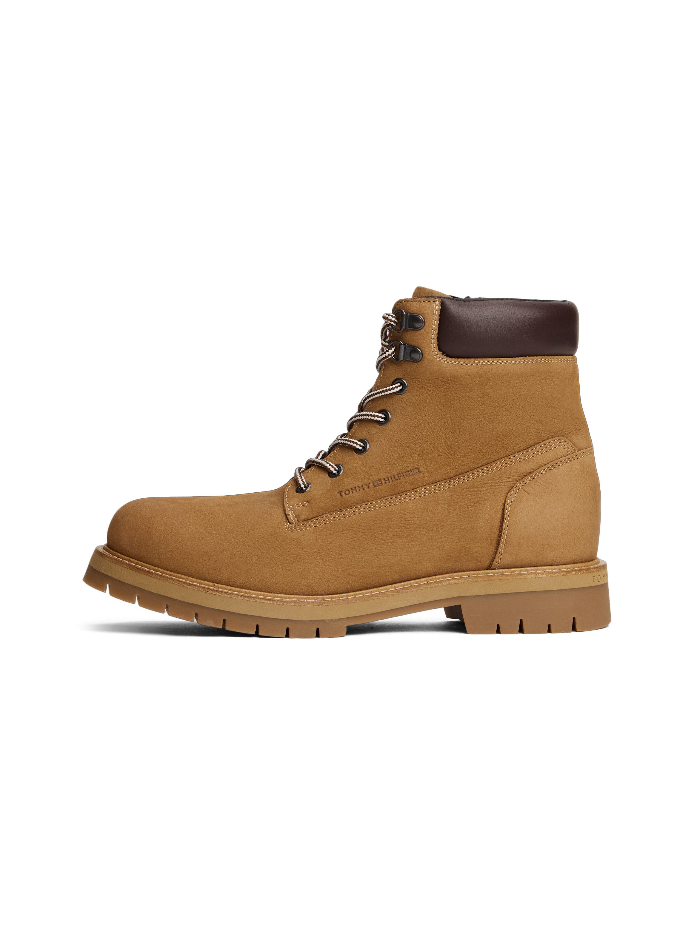 Tommy Hilfiger Veterschoenen FLEX TH OUTDOOR W NBK BOOT blokhak, outdoorschoen met ogen, in bergbeklimmerslook