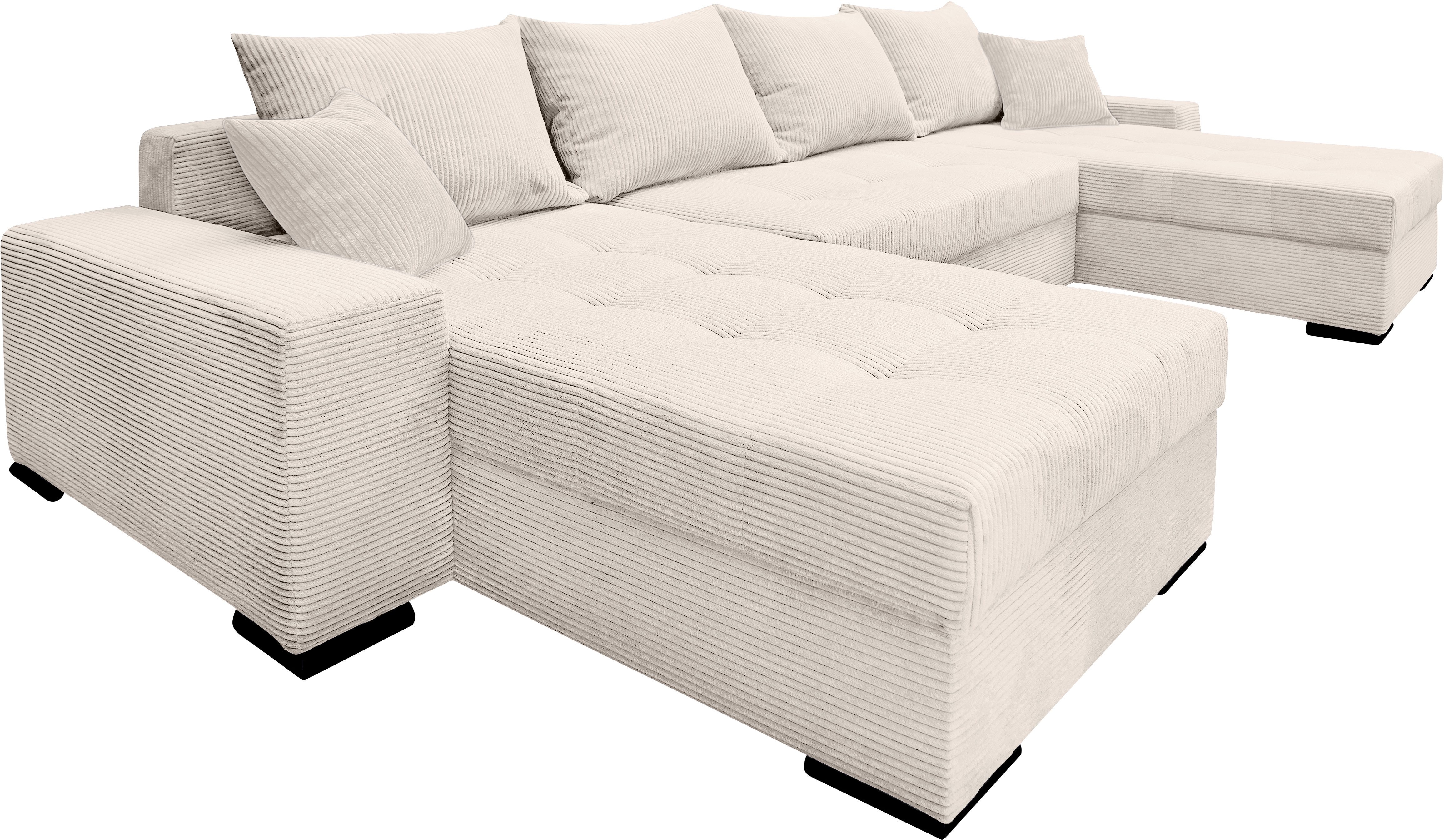 COLLECTION AB Zithoek XL-Josy U-vorm, breedte 313 cm, cord-/mix incl. bedfunctie, bedlade, met 4 gelijk grote rugkussens