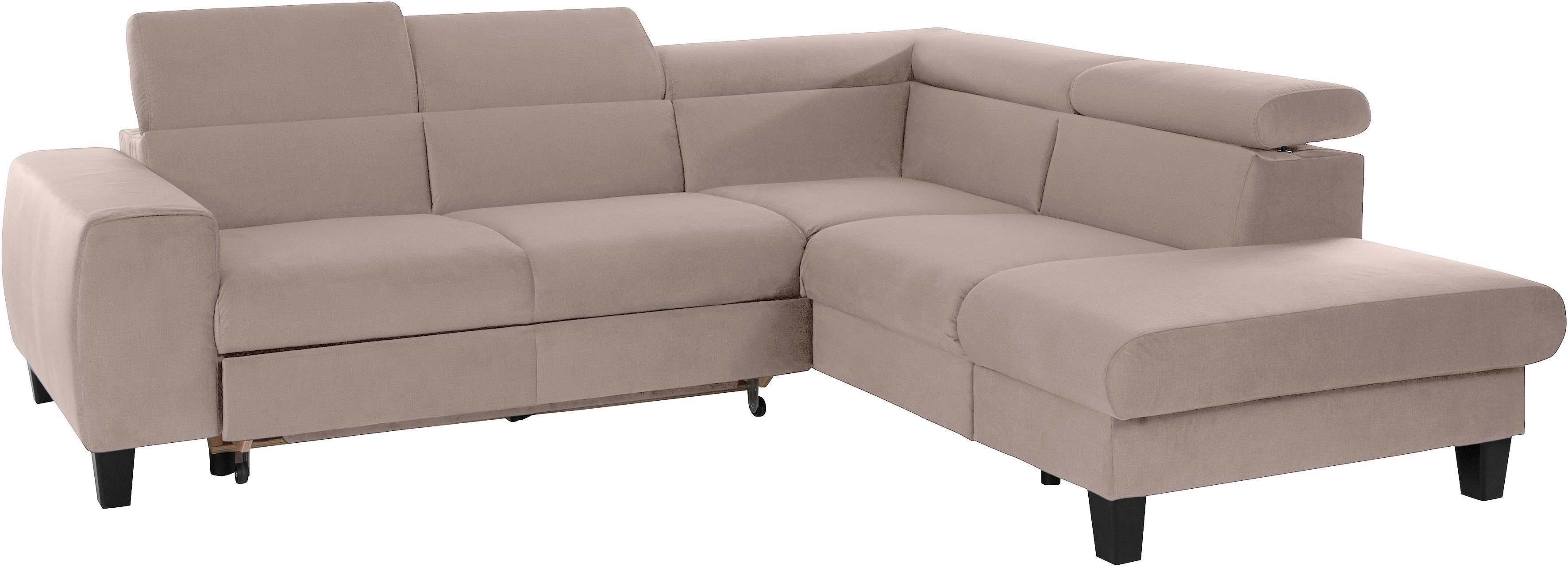 COTTA Hoekbank Morven L-vorm met hoofdeindeverstelling keuze met bedfunctie, bedlade & draadloze oplader