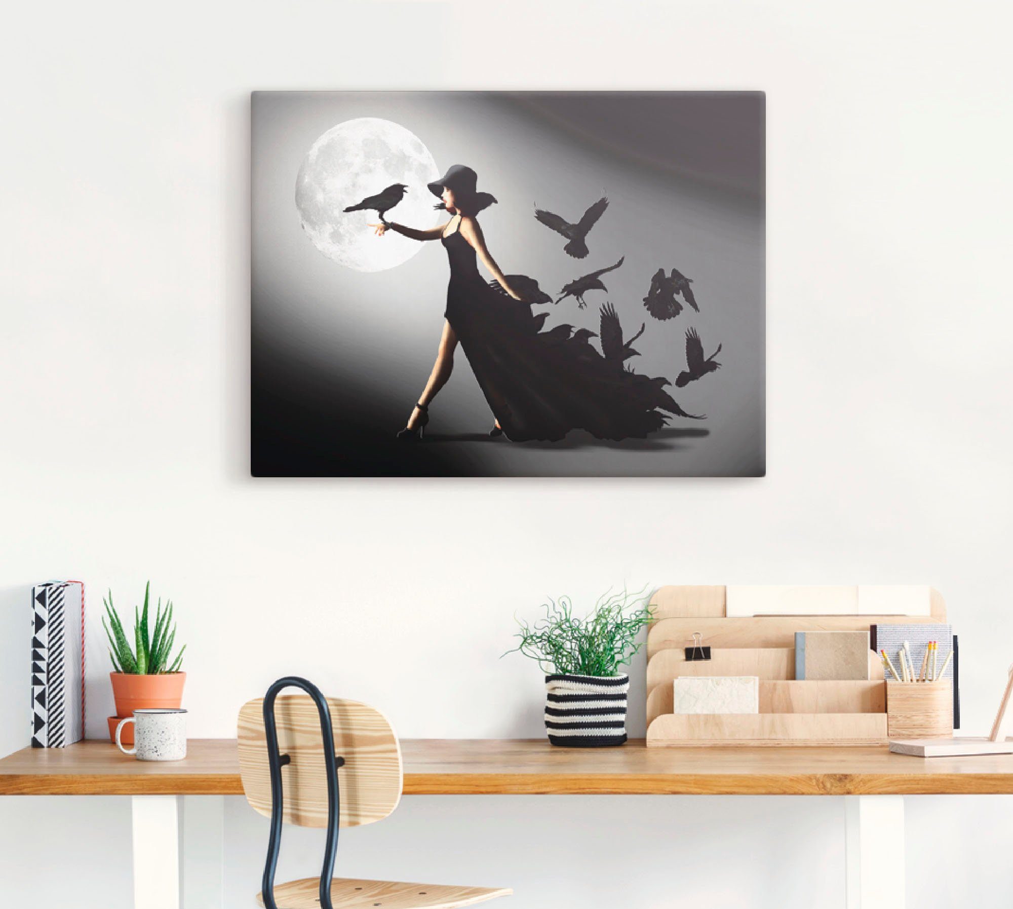 Artland Artprint De vrouw met de raaf als artprint van aluminium, artprint voor buiten, artprint op linnen, poster, muursticker