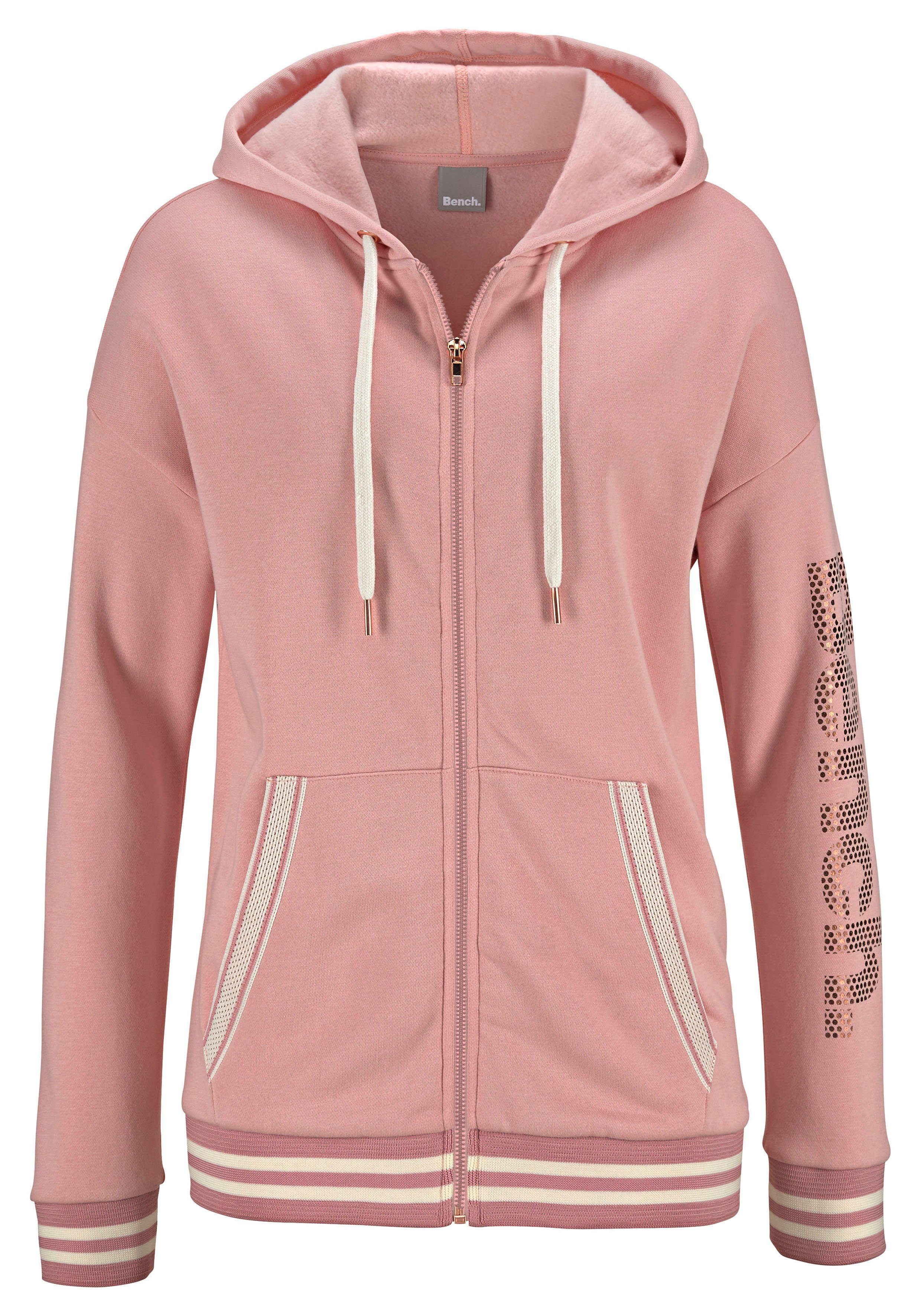 Bench. Capuchonsweatvest met gestreepte boorden en glansprint, loungewear, loungepak