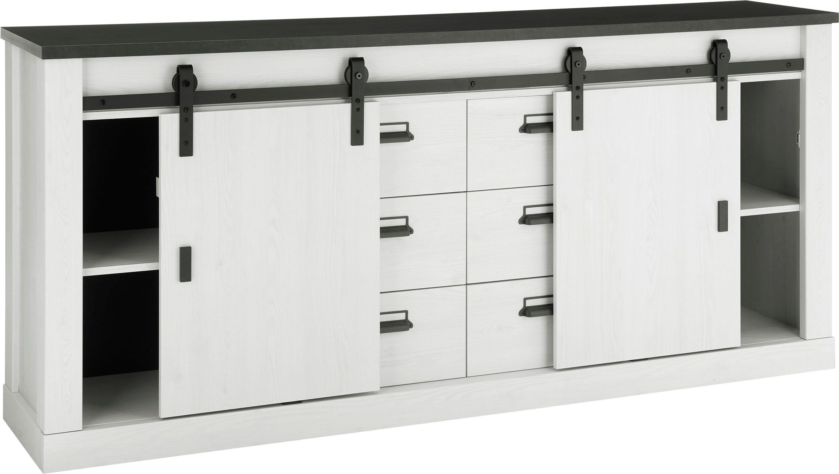 Home affaire Dressoir Sherwood modern houtdecor, met schuurdeurbeslag van metaal, breedte 201 cm