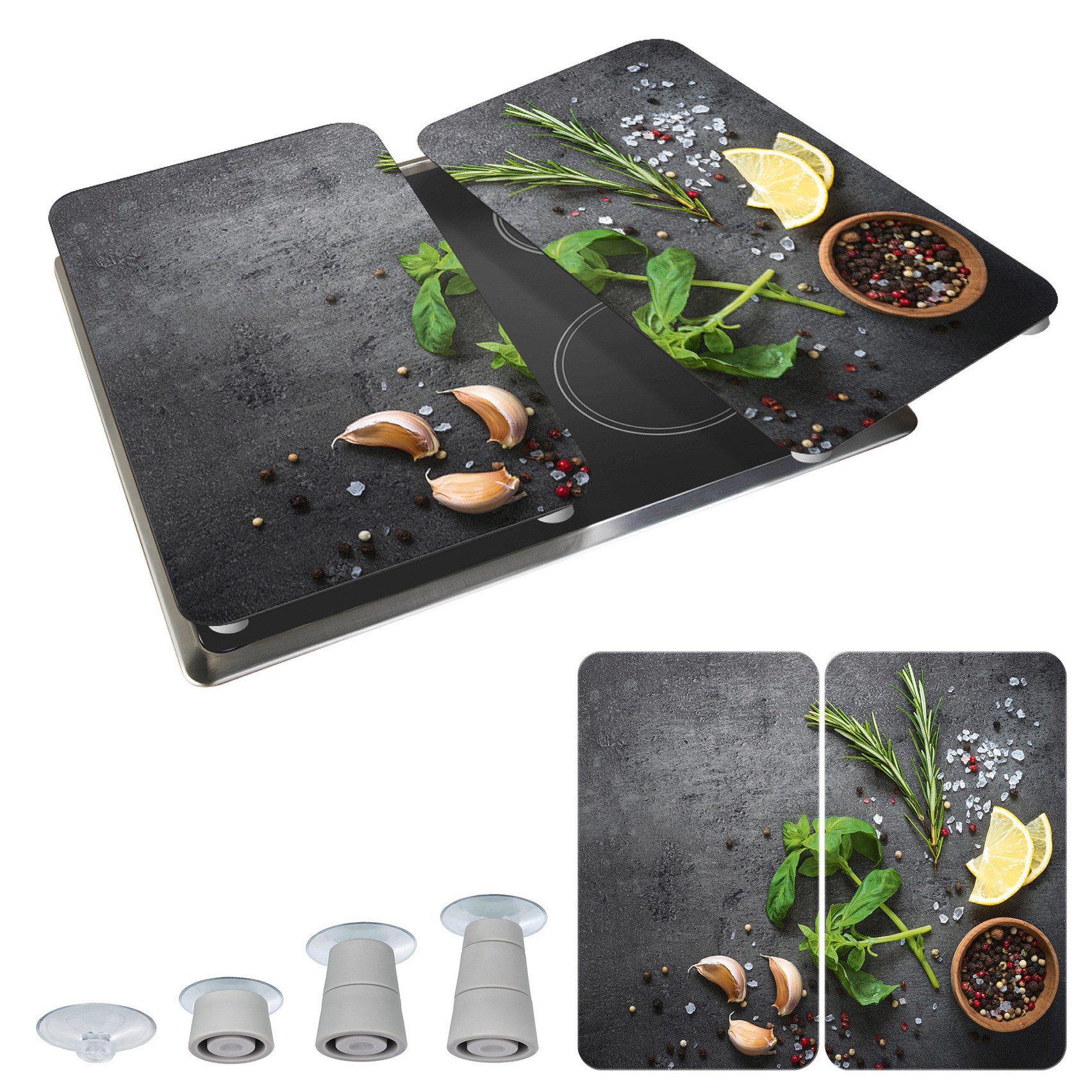 WENKO Kookplaatdeksel Universeel model Kruiden Kookplaatafdekking voor alle soorten kookplaten, krasvast, met antislipvoetjes (set, 2-delig)