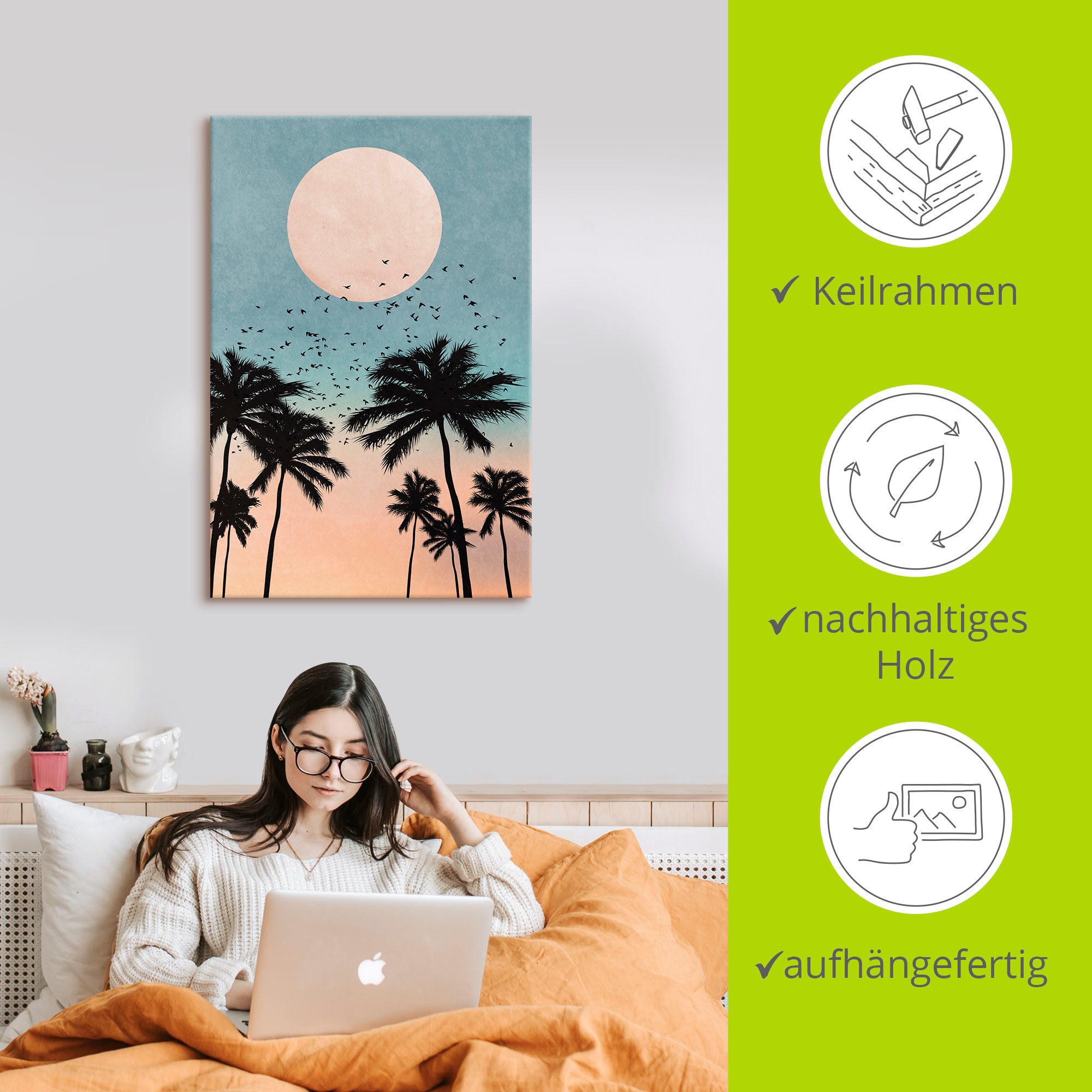 Artland Artprint op linnen Zonsopkomst gespannen op een spieraam