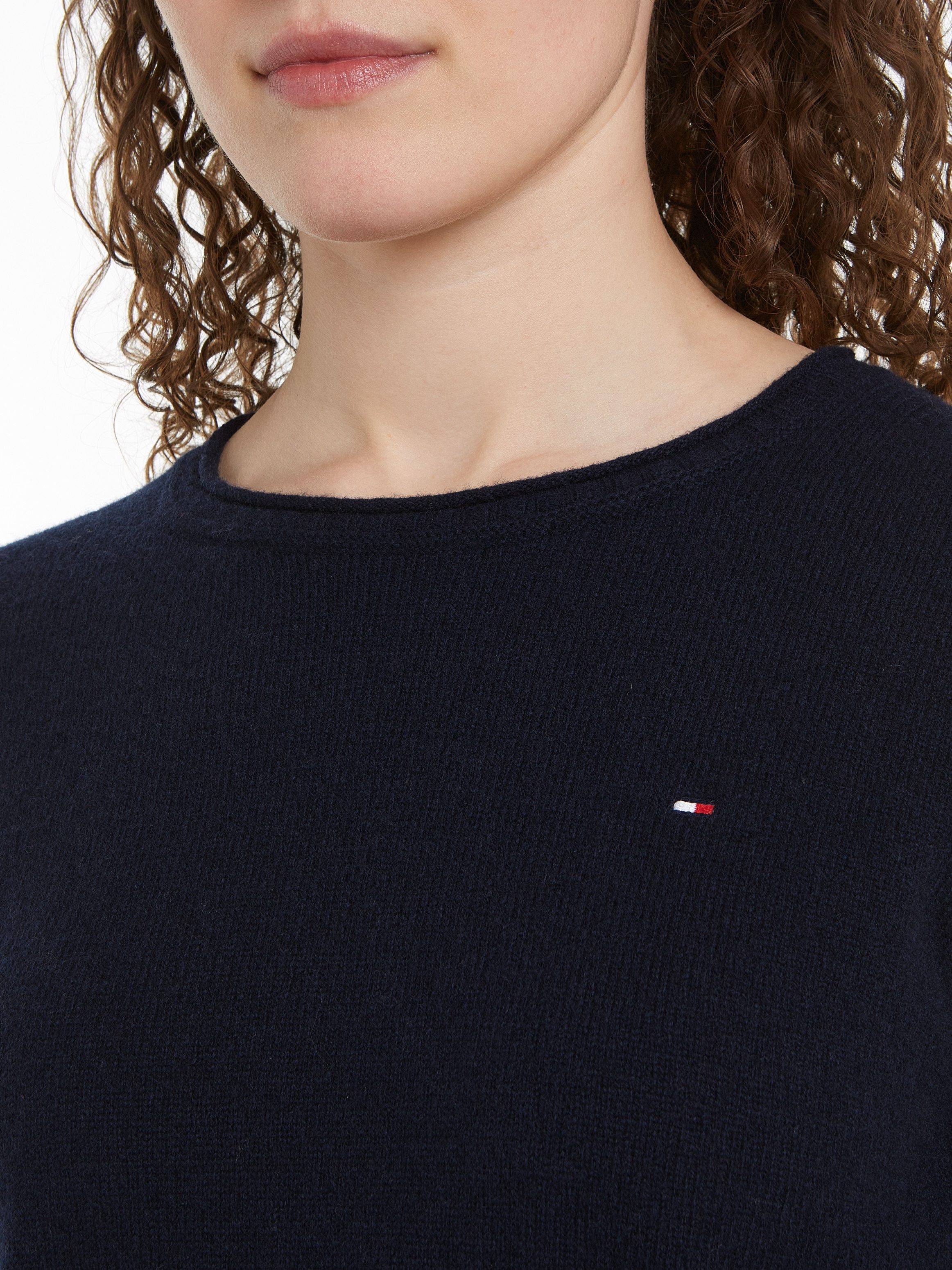 Tommy Hilfiger Gebreide trui SOFT WOOL C-NK SWEATER met logoborduring, van 100% wol