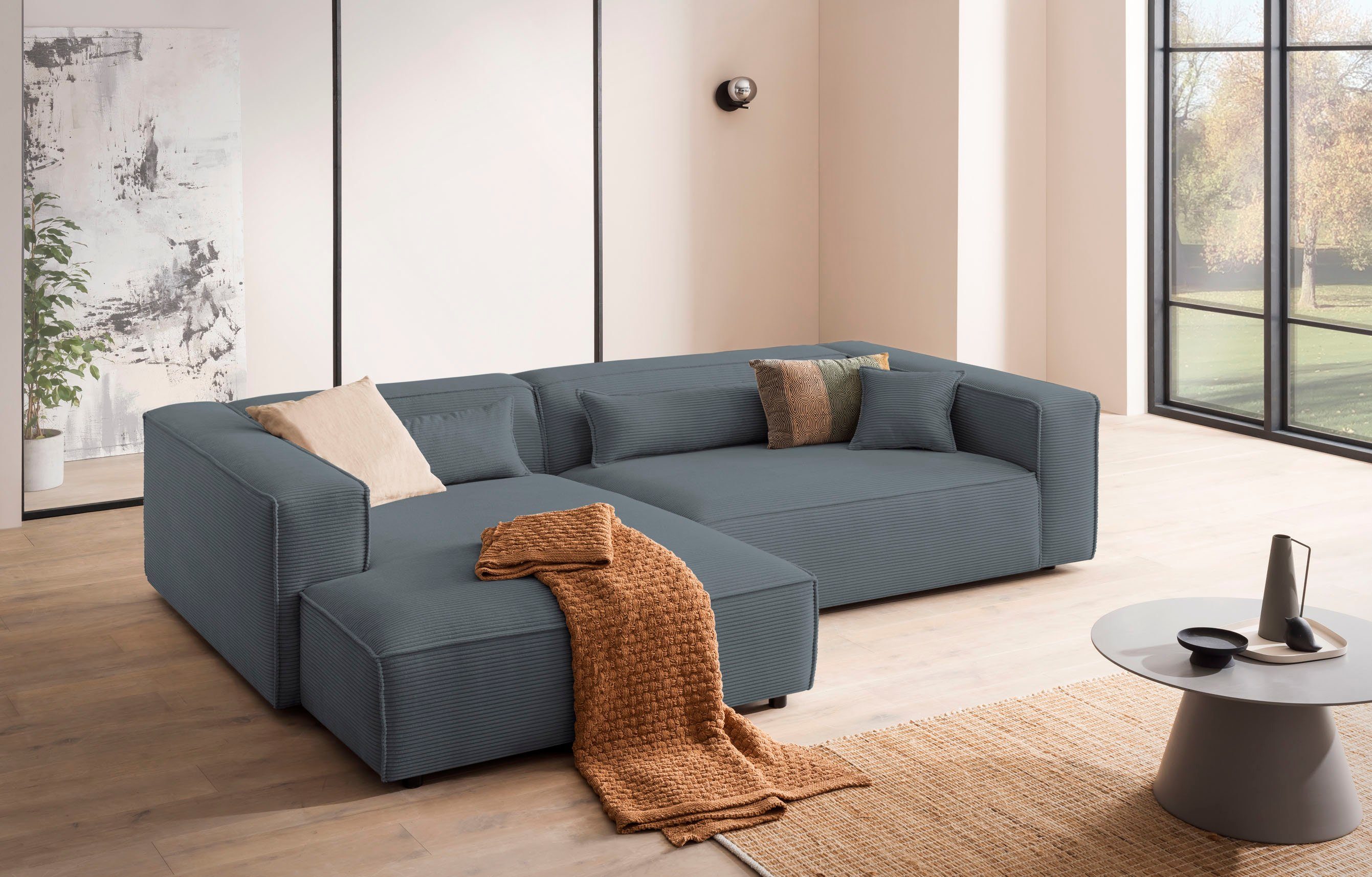 LeGer Home by Lena Gercke Hoekbank PIARA XXL, Big-sofa in cord of linnenlook, L-vorm, met biesnaad