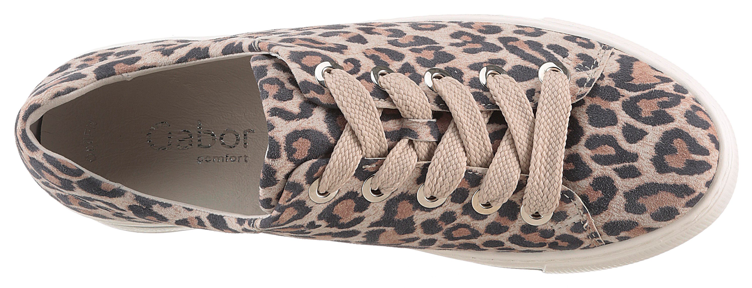 Gabor Plateausneakers Florence , vrijetijdsschoen, lage schoen, veterschoen, modieuze leoprint, breedte g