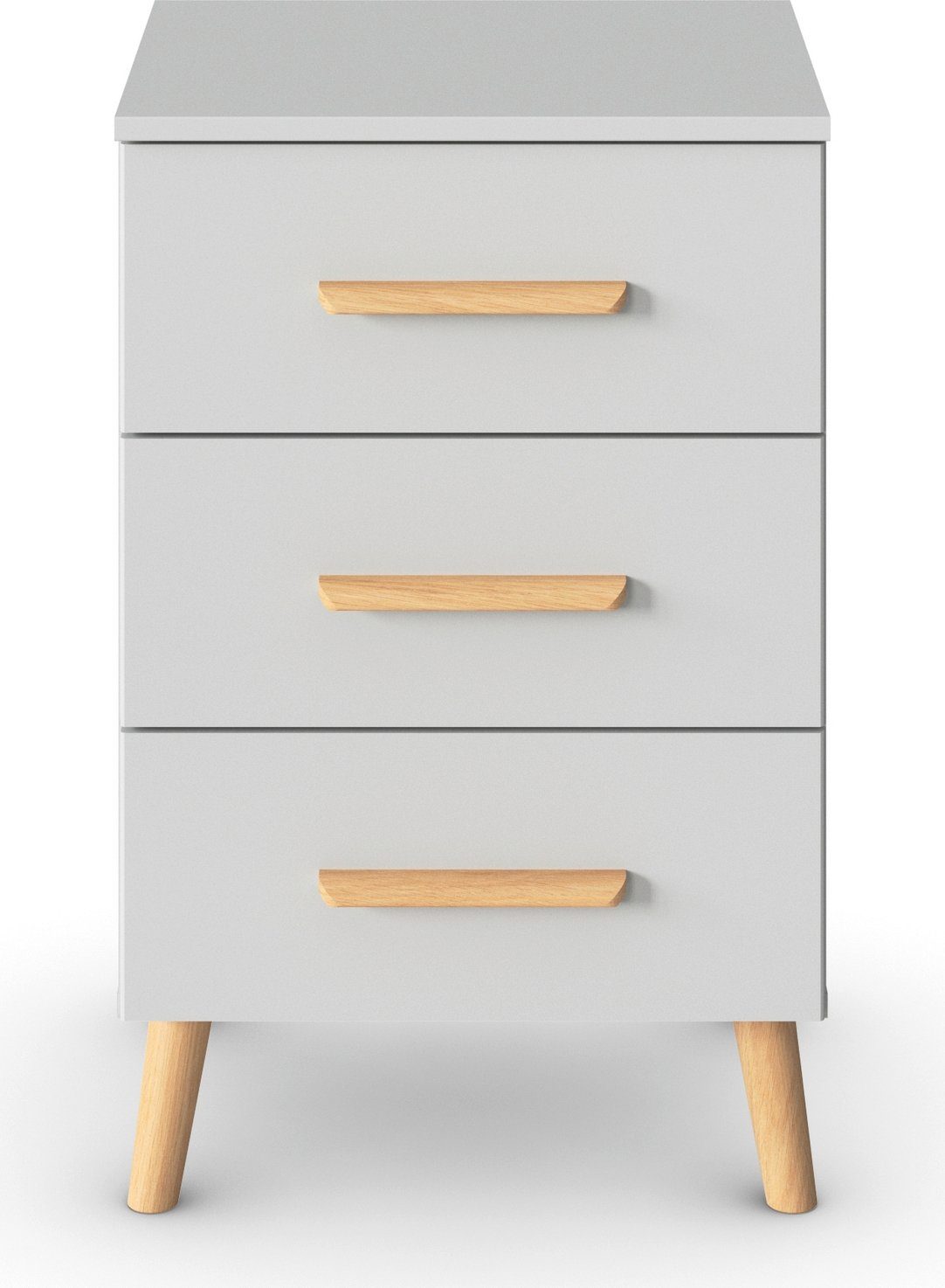 rauch Nachtkastje Skandi by Aditio met massief houten grepen, 3 laden met soft-closefunctie
