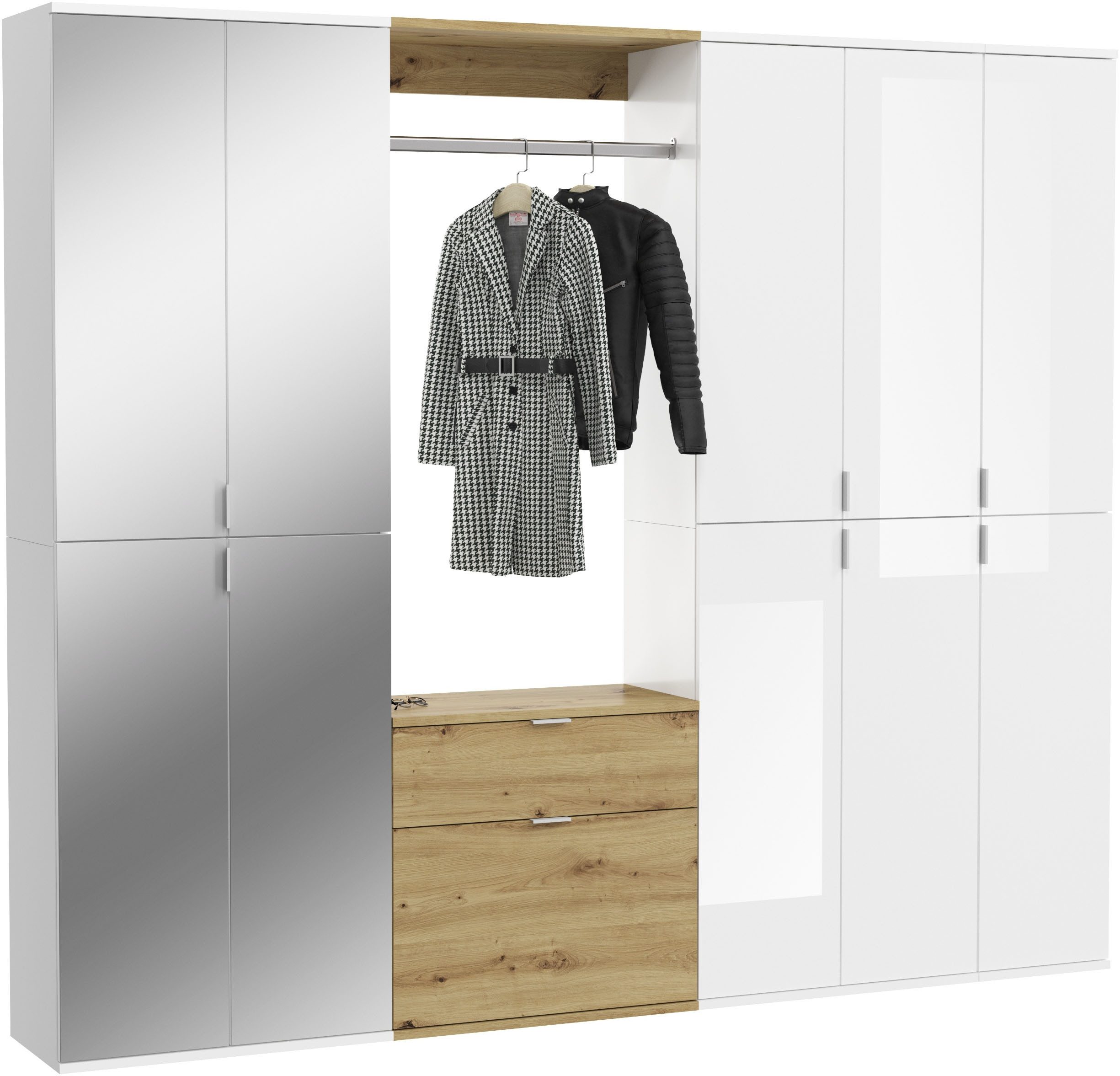 INOSIGN Halmeubelset Trondheim, Breedte 213 cm, 6-delig, bestaande uit: 3x garderobekast, 1 commode, 1 kledingstang, 1 legplank (set, 5-delig)