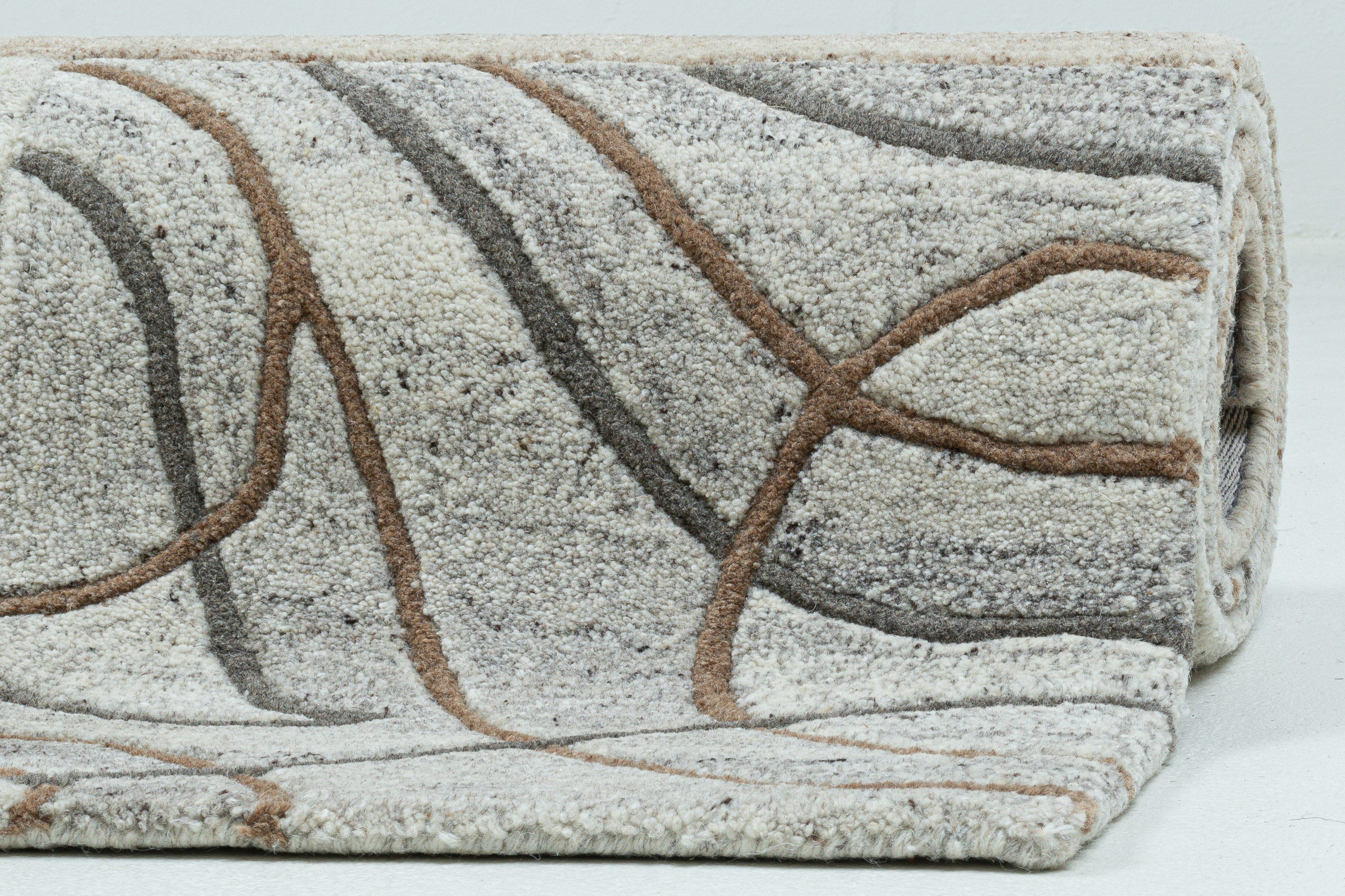 THEKO Wollen kleed Royal Naturel 4028 100% wol, handgetuft, natuurlijke tinten, patchworkontwerp, gemêleerd