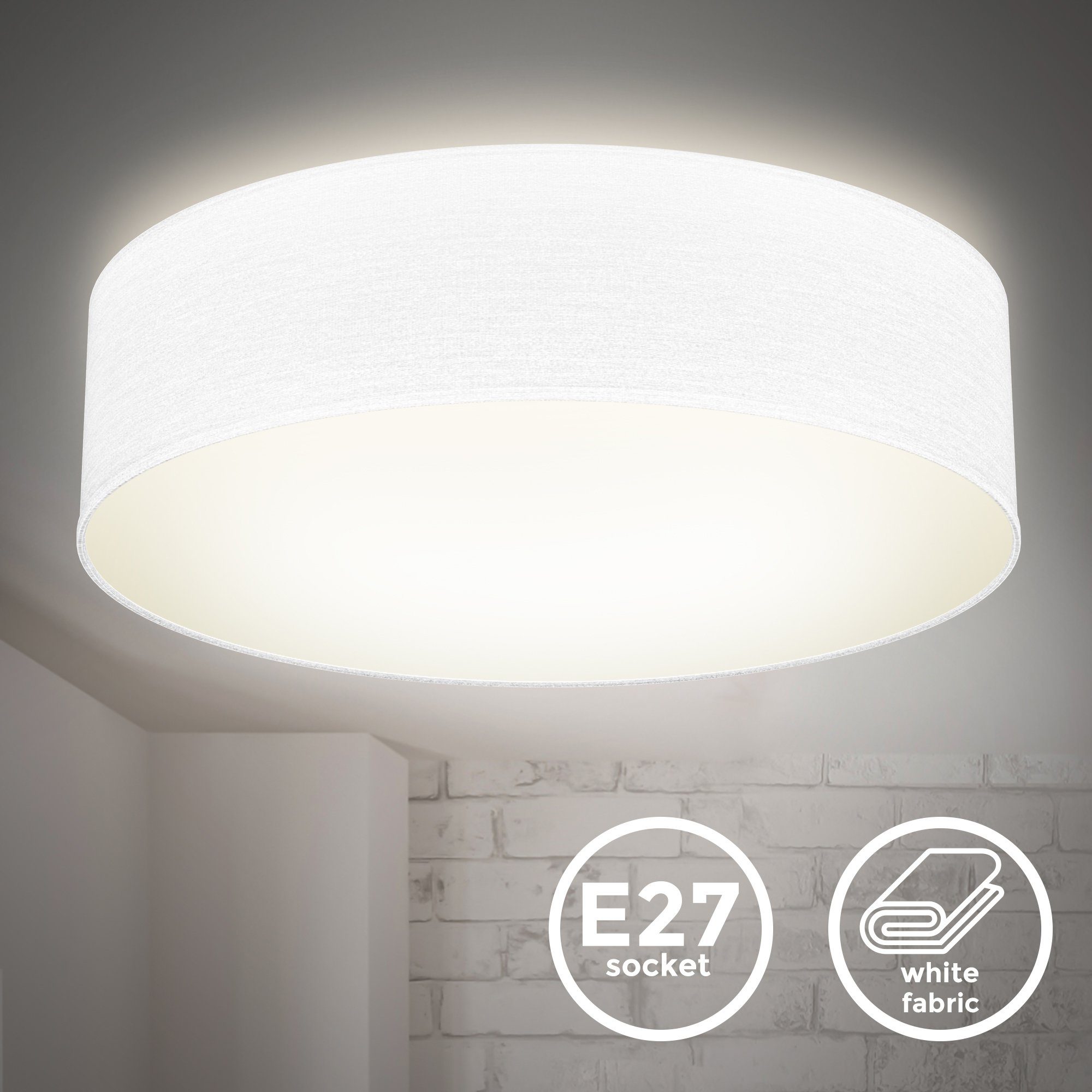 B.K.Licht Led-plafondlamp LED plafondlamp textielschaal woonkamer slaapkamer taupe 2xE27