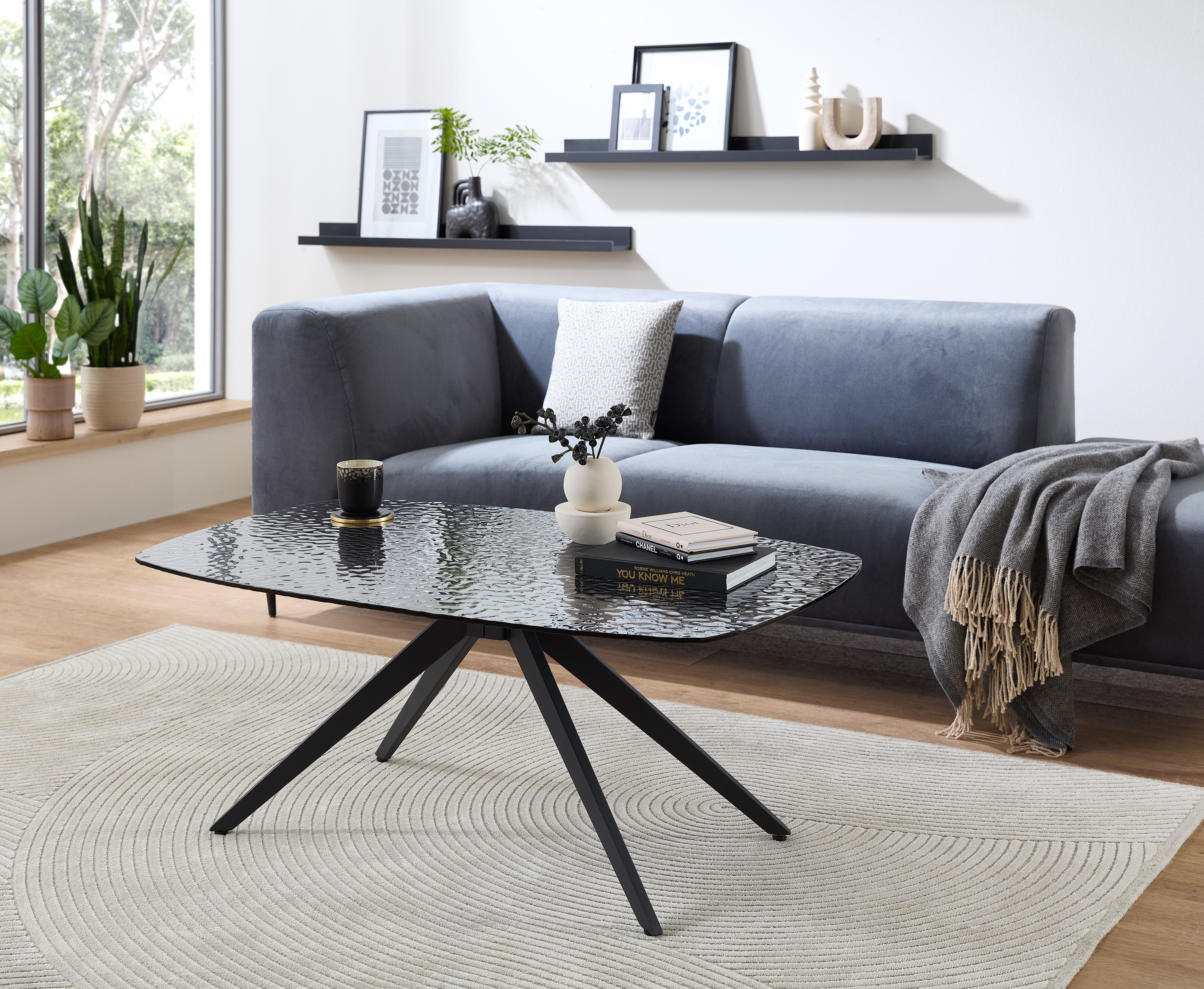 Stolkom Salontafel Elias glazen tafel zwart, salontafel BxHxD 110x44x70 cm Veiligheidsglas breukveilig, glasplaat watergolf zwart getint