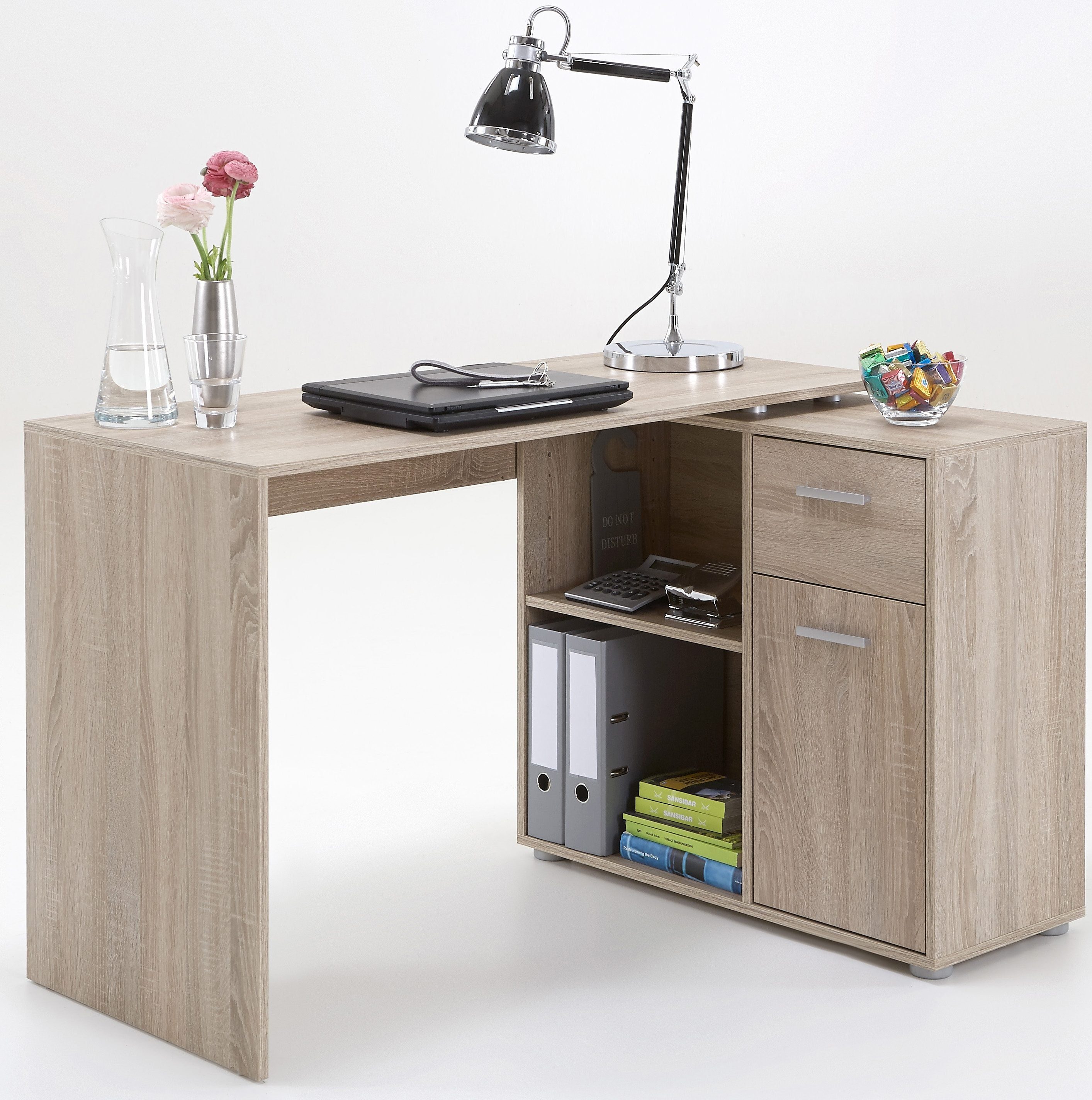 FMD Hoekbureau AUGSBURG Bureau/sideboard met opbergruimte, aan beide zijden te monteren, 117/148 cm