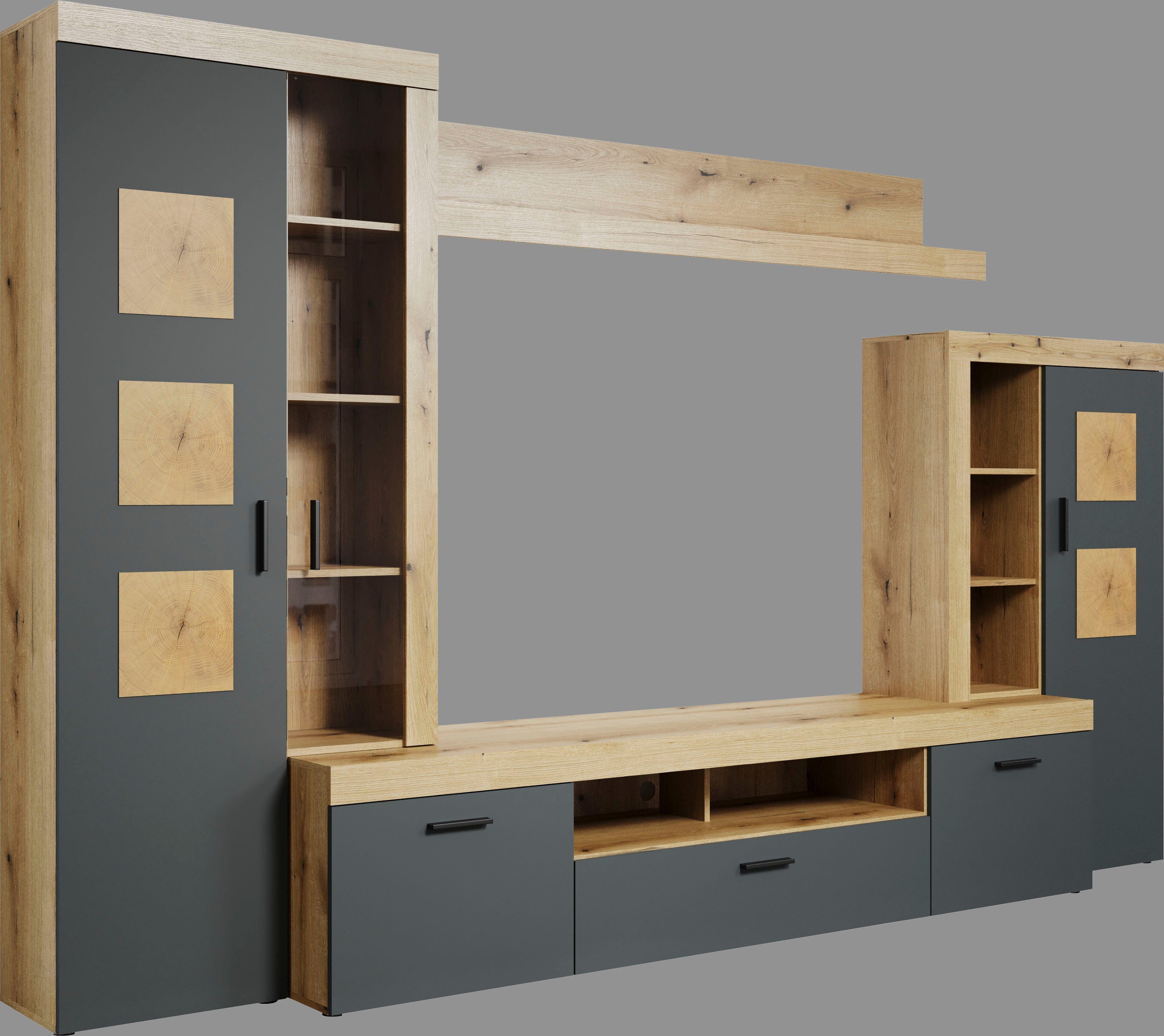 Home affaire Wandmeubel Gent Met applicaties van kopshout - gemonteerd (bxdxh): 331x52x206 cm (complete set, 4-delig)