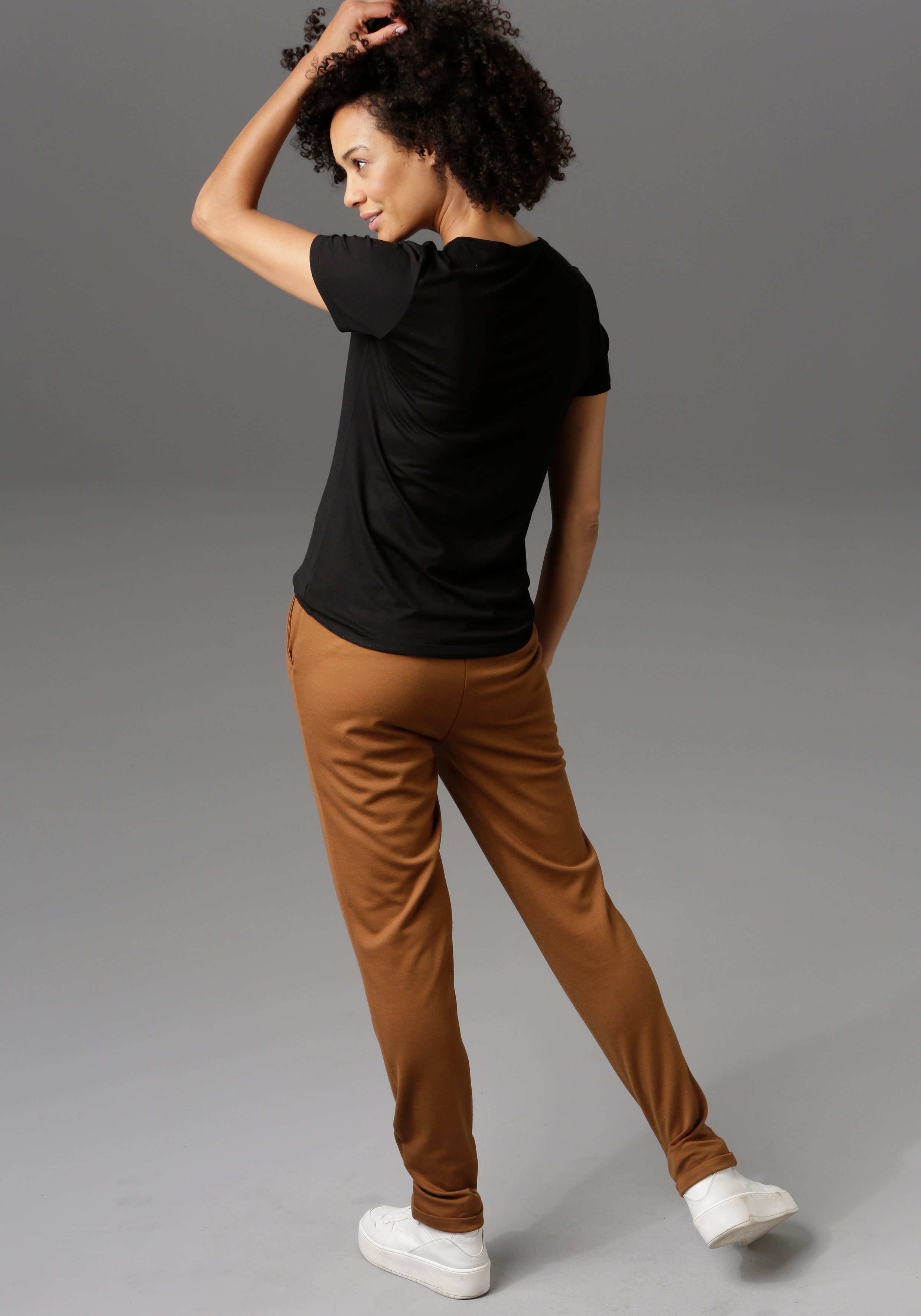 Aniston CASUAL Jerseybroek met biezen gegarneerd