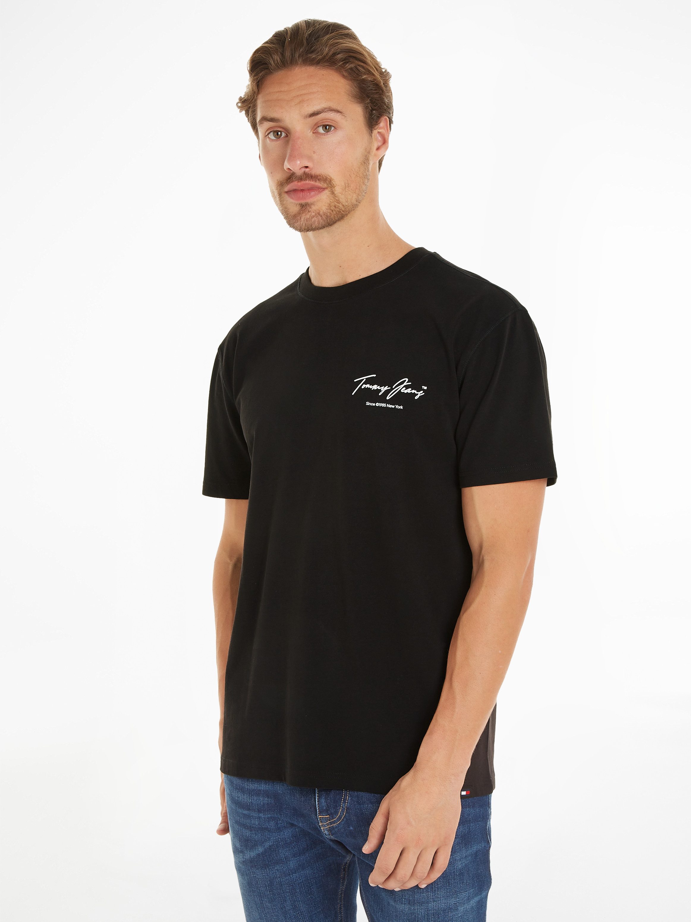 Tommy Hilfiger Zwarte Katoenen T-shirt Korte Mouw Ronde Hals Black Heren