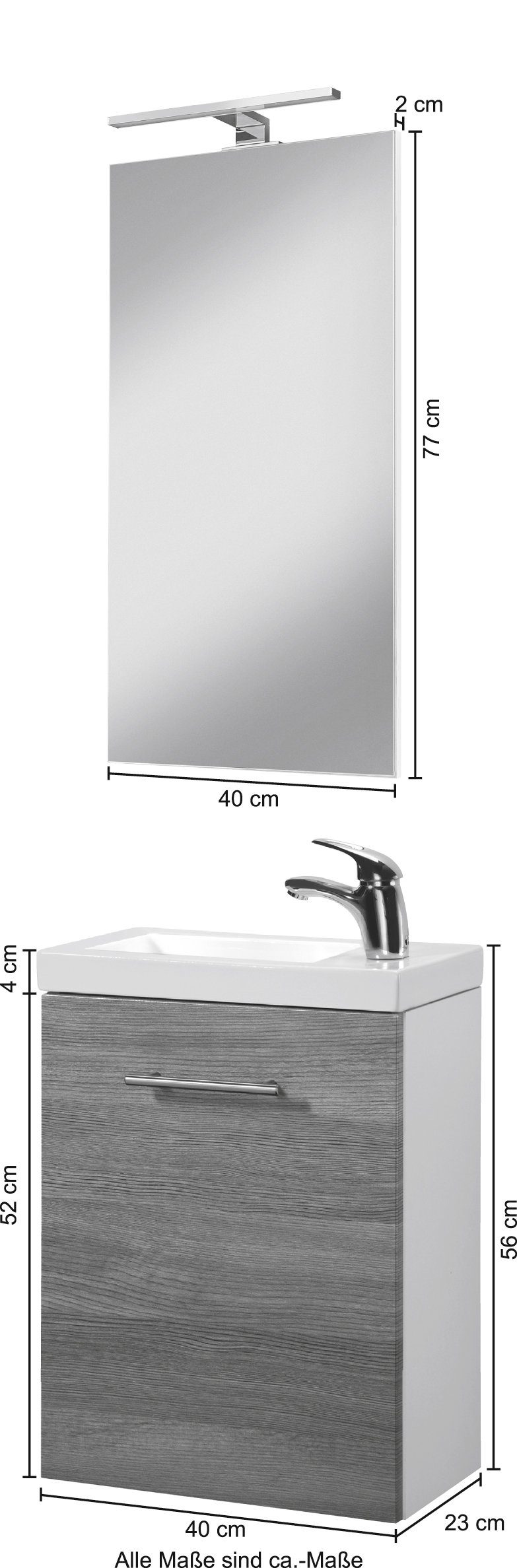 welltime Wastafelmeubel Trento Badkamermeubel breedte 40 cm, gastenbadkamer SlimLine tweede toilet (set, 4-delig)