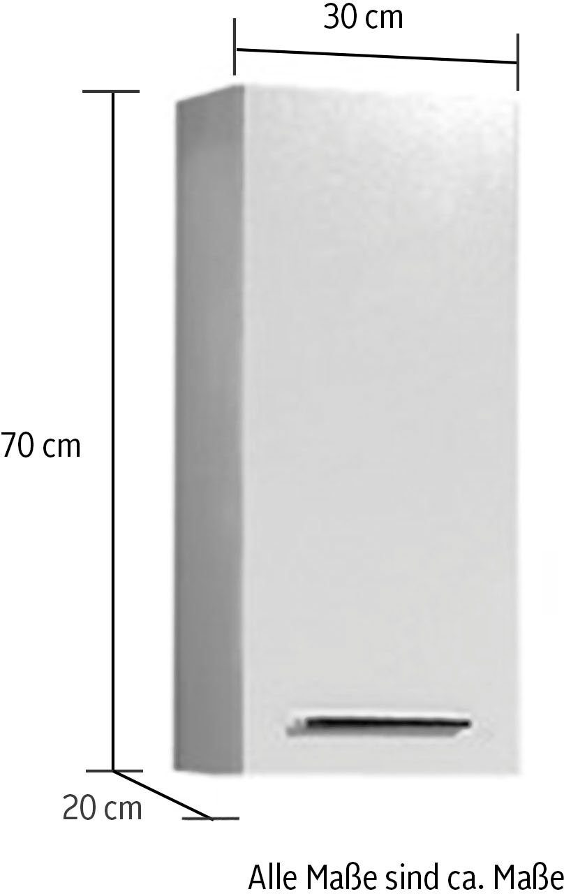 Saphir Hangend kastje Quickset 335 wand-badkamerkast 30 cm breed met 1 deur en 2 planken Badkamer-hangend kastje inclusief deurdemper, grepen in glanzend chroom