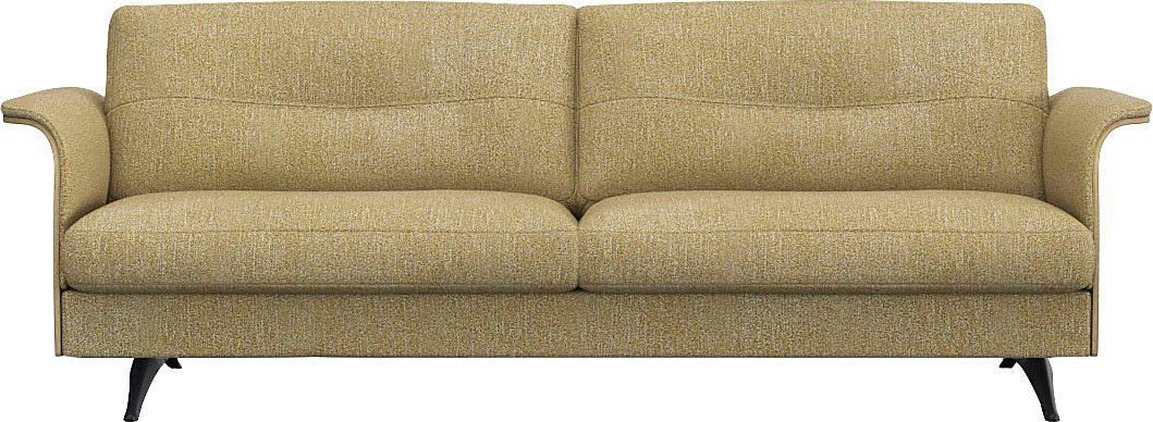 FLEXLUX 3-zitsbank Glow comfortabel en comfortabel door hoogwaardige zitconstructie, designbank geel, 3-zitsbanken, Armlehnen in Walnuss