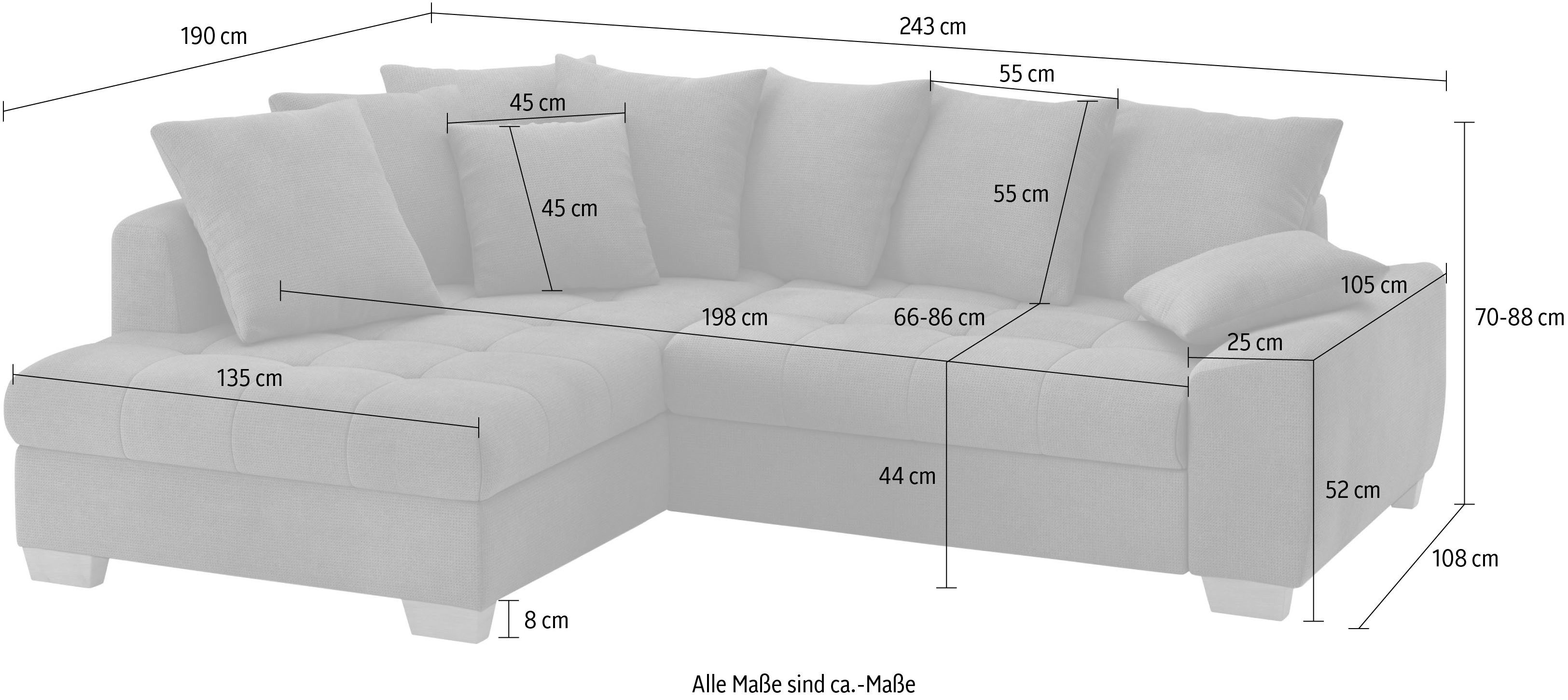 Mr. Couch Hoekbank Nikita II, L-Form, bis 140kg pro Sitzplatz belastbar met koudschuim bekleding, optioneel met bed en bedlade