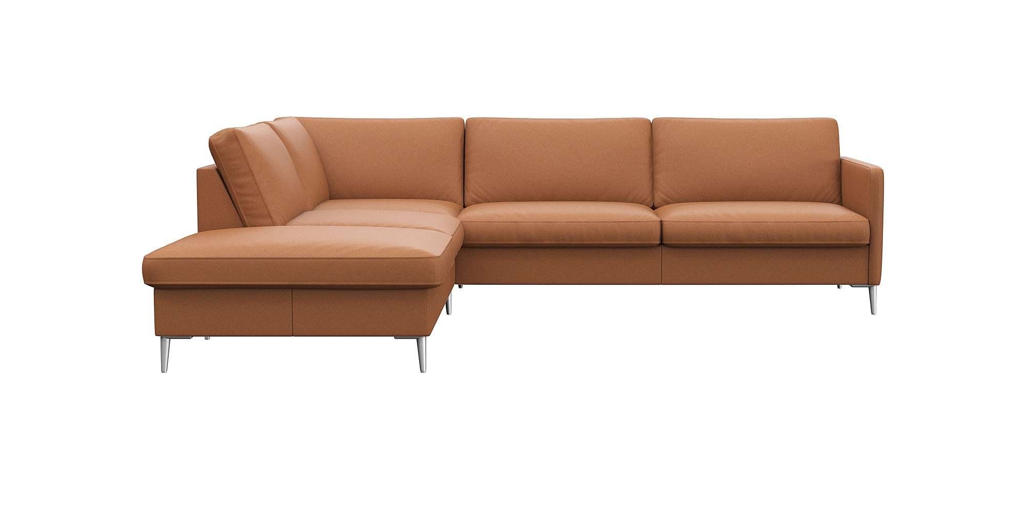 FLEXLUX Hoekbank Fiore, L-vorm smalle armleuningen, koudschuim, aluminium poten bruin, hoekbanken