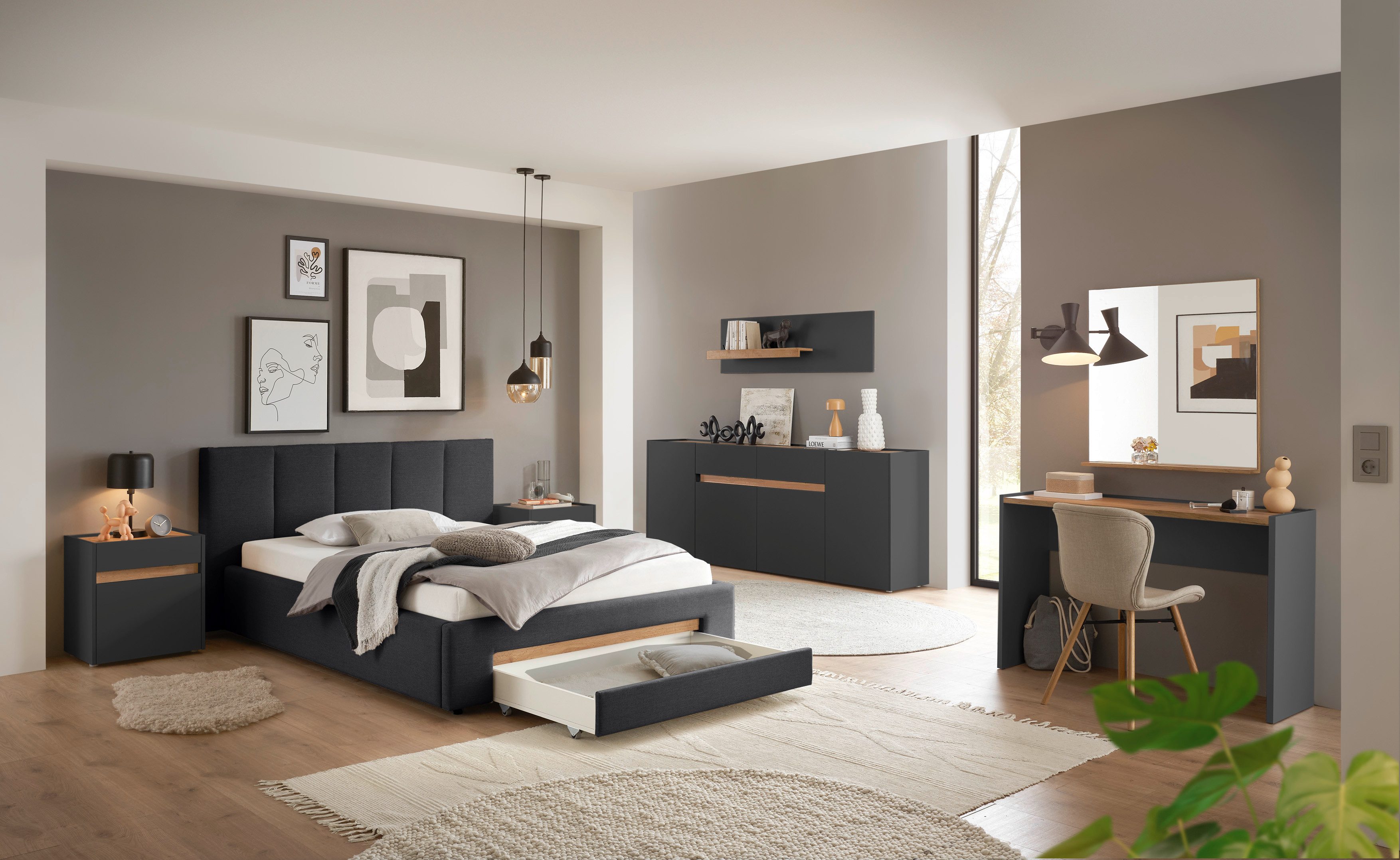 INOSIGN Gestoffeerd bed CiTY/GiRON, bedframe met bedlade, gestoffeerd opbergbed met hondenbed of opberglade, bekleding van corduroy of linnenlook