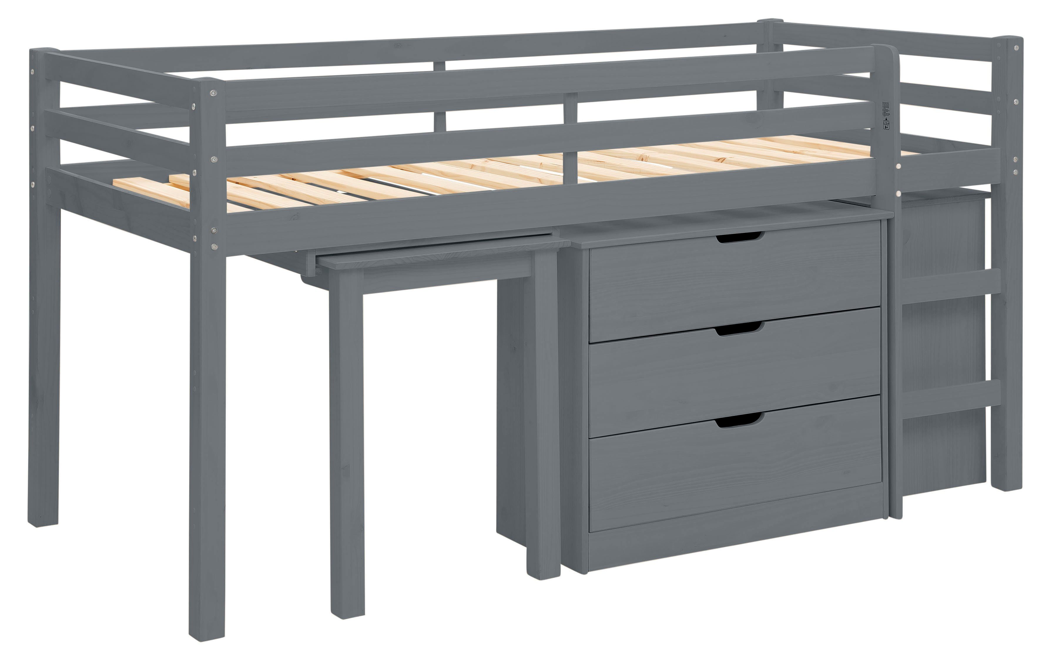 Lüttenhütt Hoogslaper Alpi Met lattenbodem, ladder, legplank, commode en uitschuifbaar bureau
