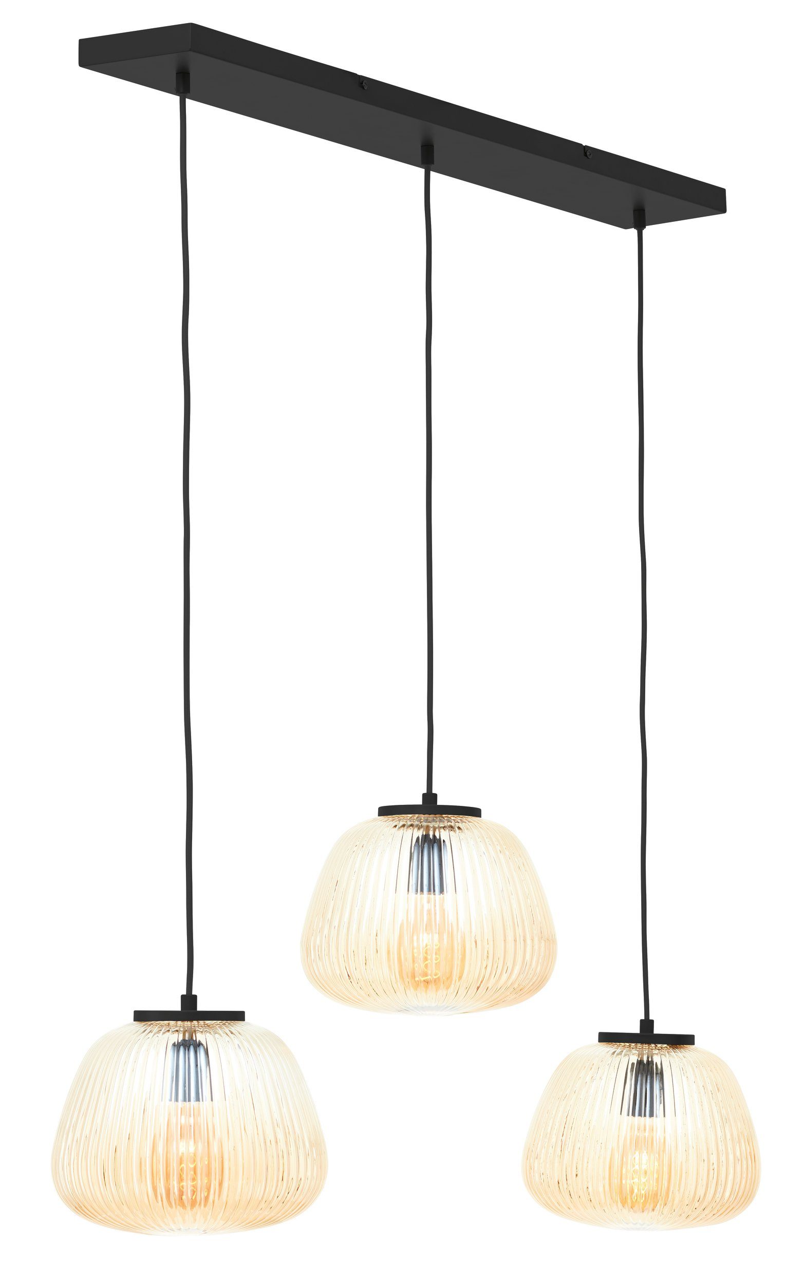 Brilliant Leuchten Hanglamp Kaizen Geribbeld glas, 176 x 105 cm, E27, inkortbaar, amber-bernstein kleur (1 stuk)