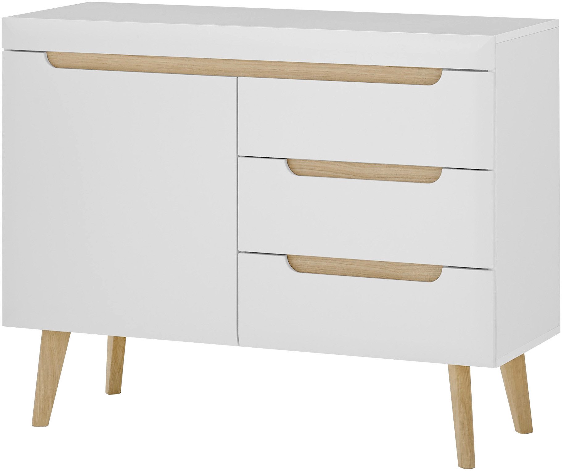 INOSIGN Dressoir Torge, dressoir, commode, ladekast afgeschuinde poten, drie kleuren, scandi design, 107 cm breed (1 stuk)