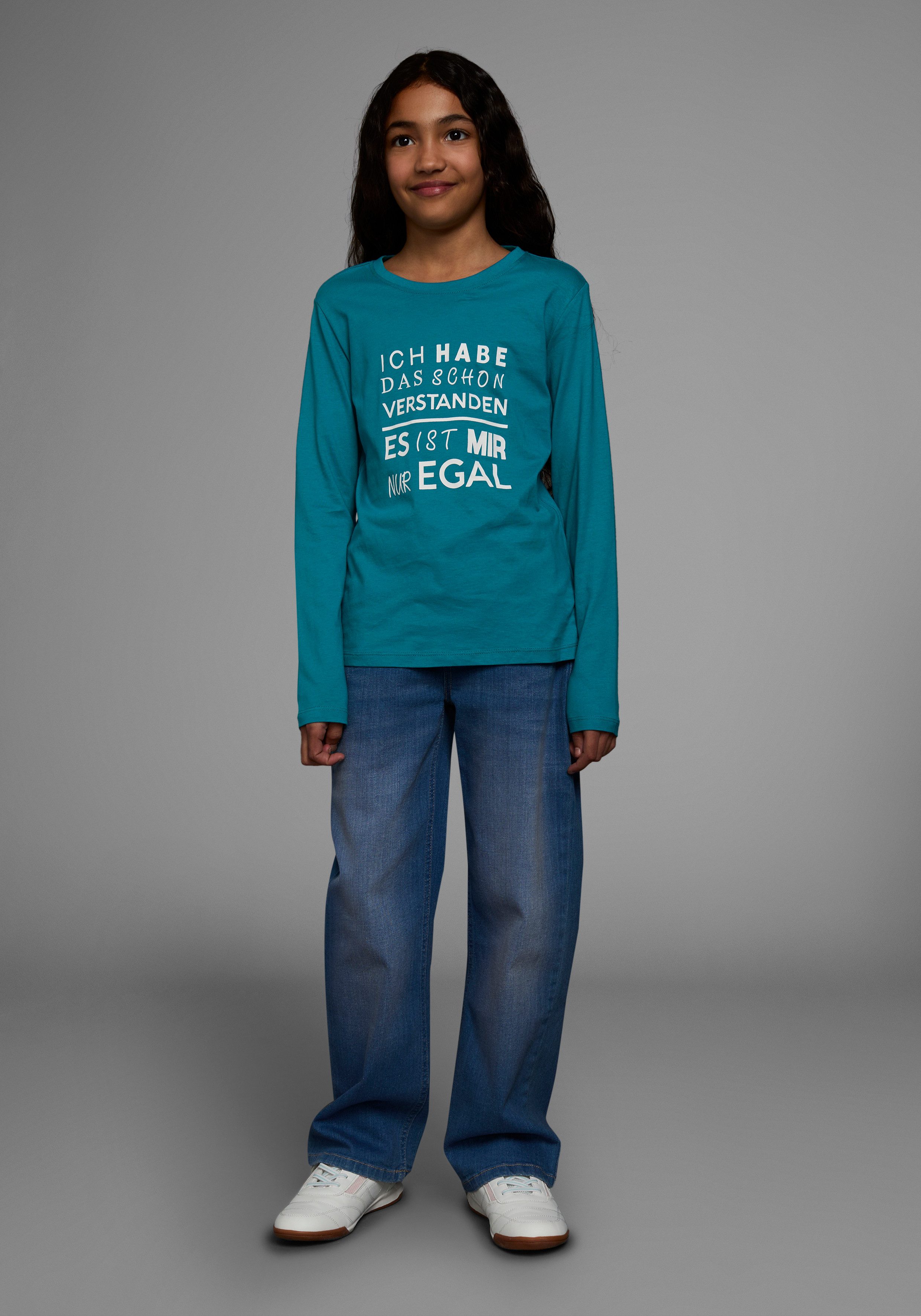 KIDSWORLD Shirt met lange mouwen Ich hab das schon verstanden - es ist mir nur egal Lange mouwen, basic pasvorm, met statements/slogans