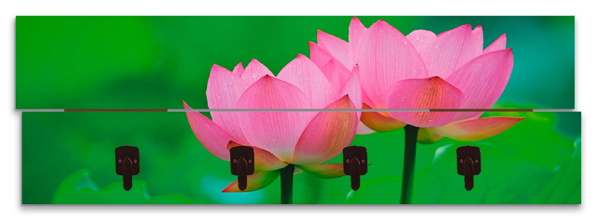 Artland Kapstokpaneel Bloeiende lotusbloem ruimtebesparende kapstok van hout met 4 haken, geschikt voor kleine, smalle hal, halkapstok