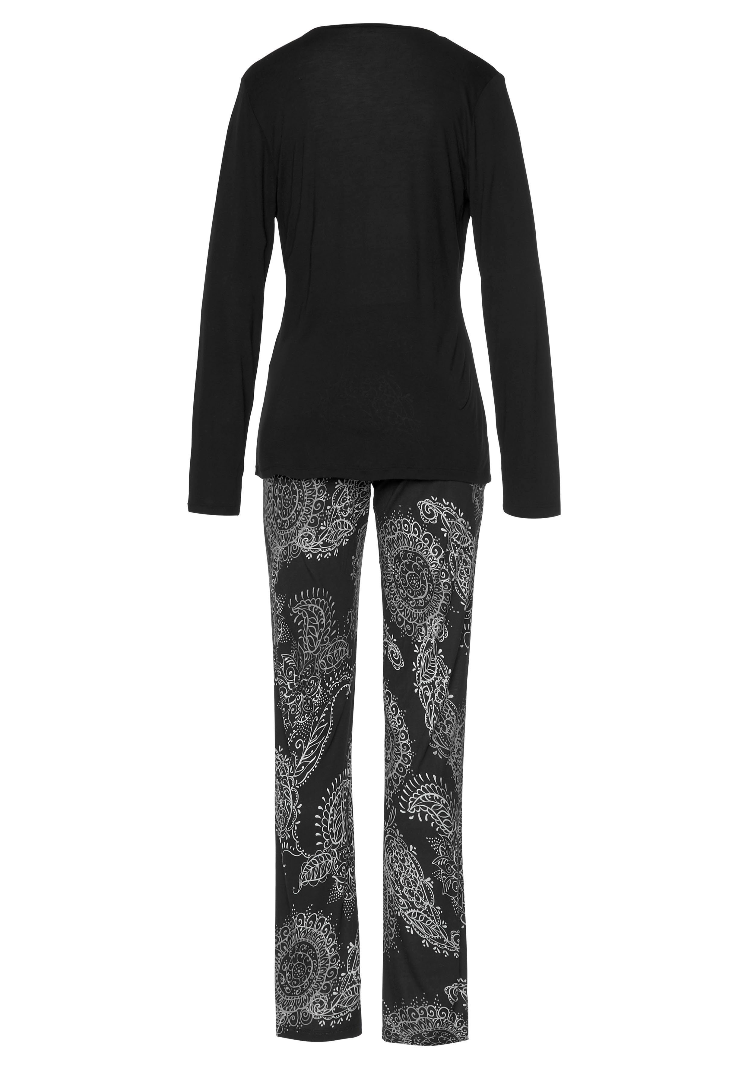 Vivance Dreams Pyjama zwart-wit paisleydessin (2-delig, 1 stuk)