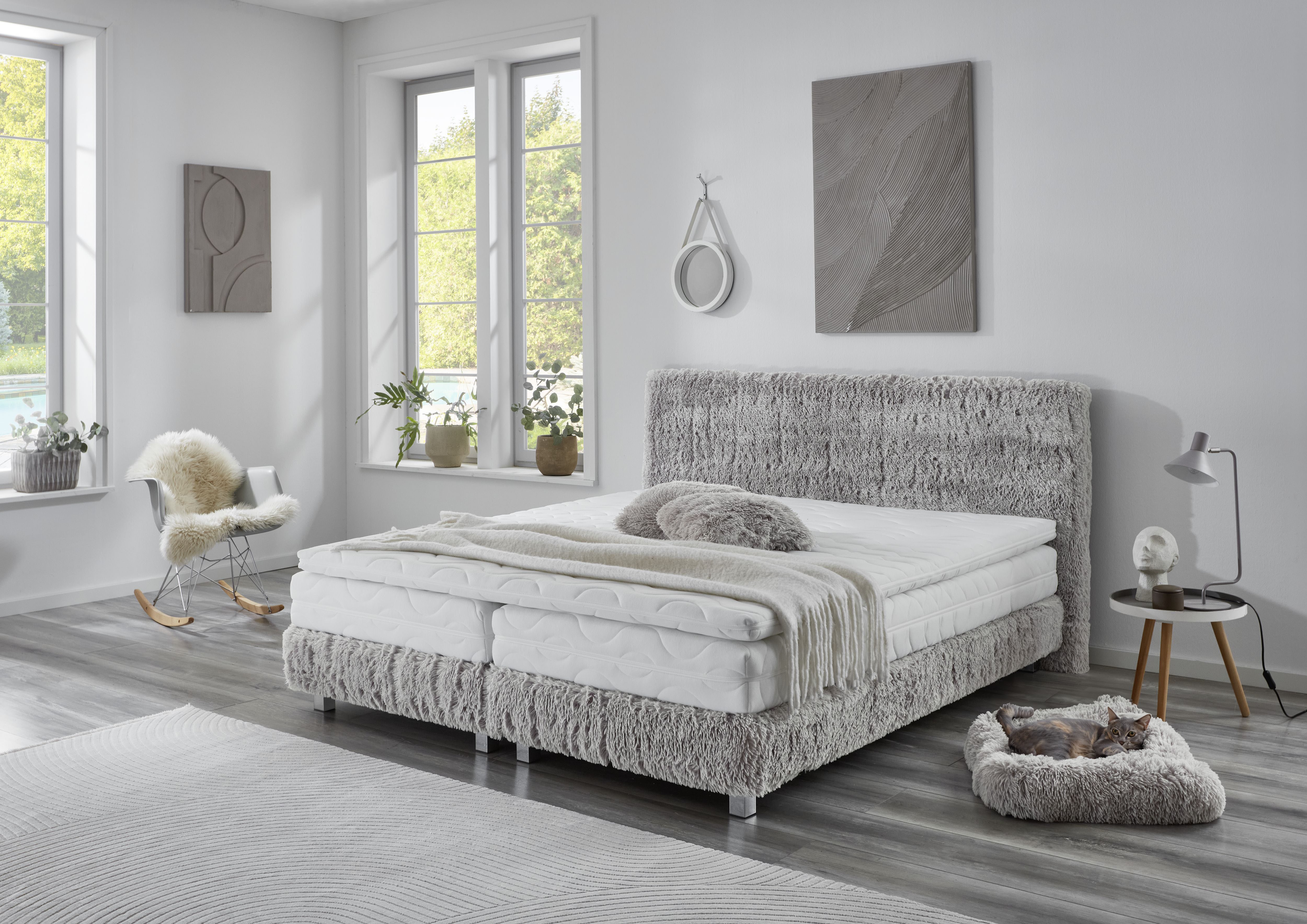 Westfalia Polsterbetten Boxspring Nara van faux-bont, verkrijgbaar in h2, h3 & h4 boxsprings maat Luxe microvezel fleece grijs