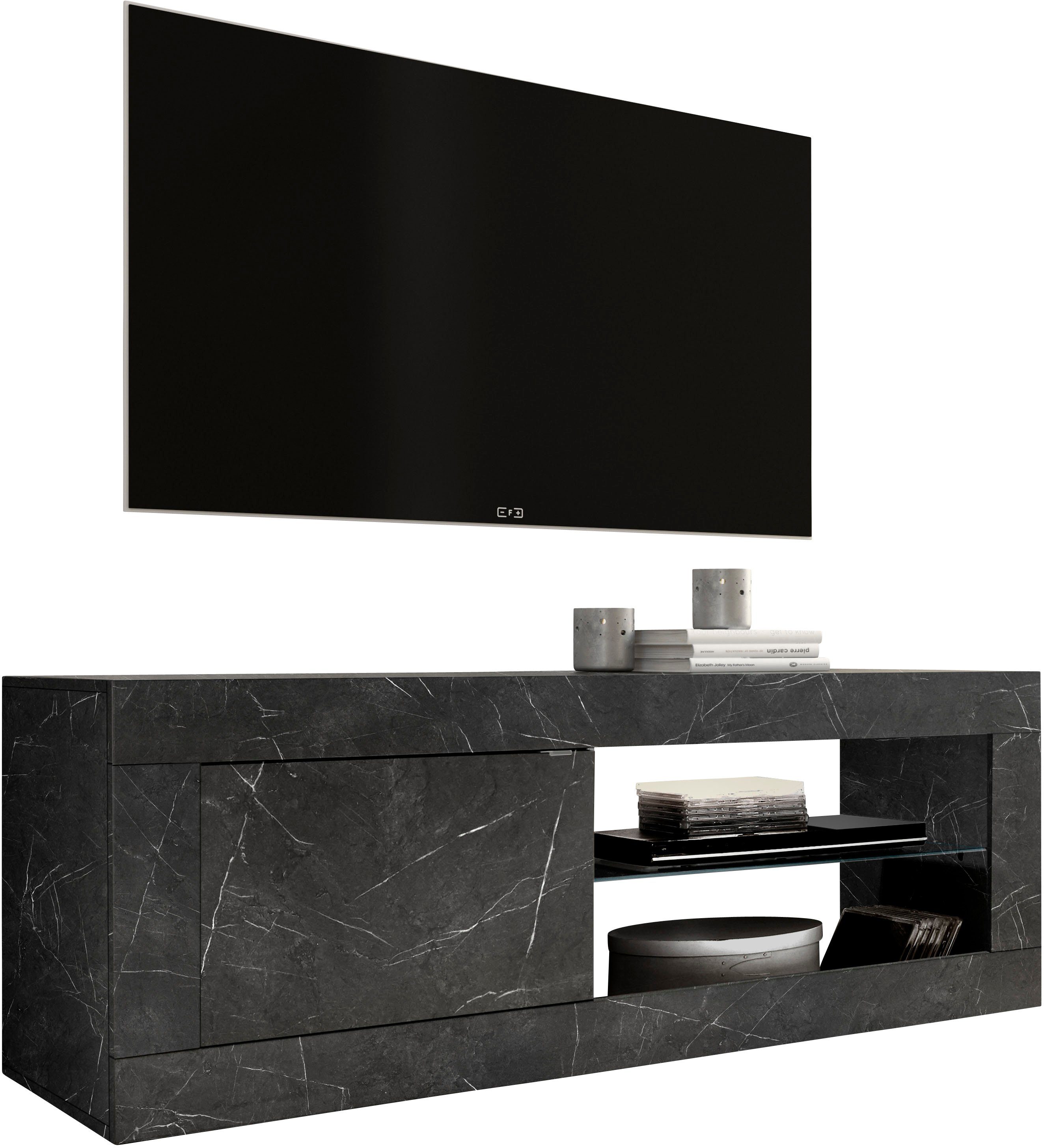 INOSIGN Tv-meubel Basis breedte 140 cm, TV-meubel 1 deur, 2 open vakken (glasbodem),