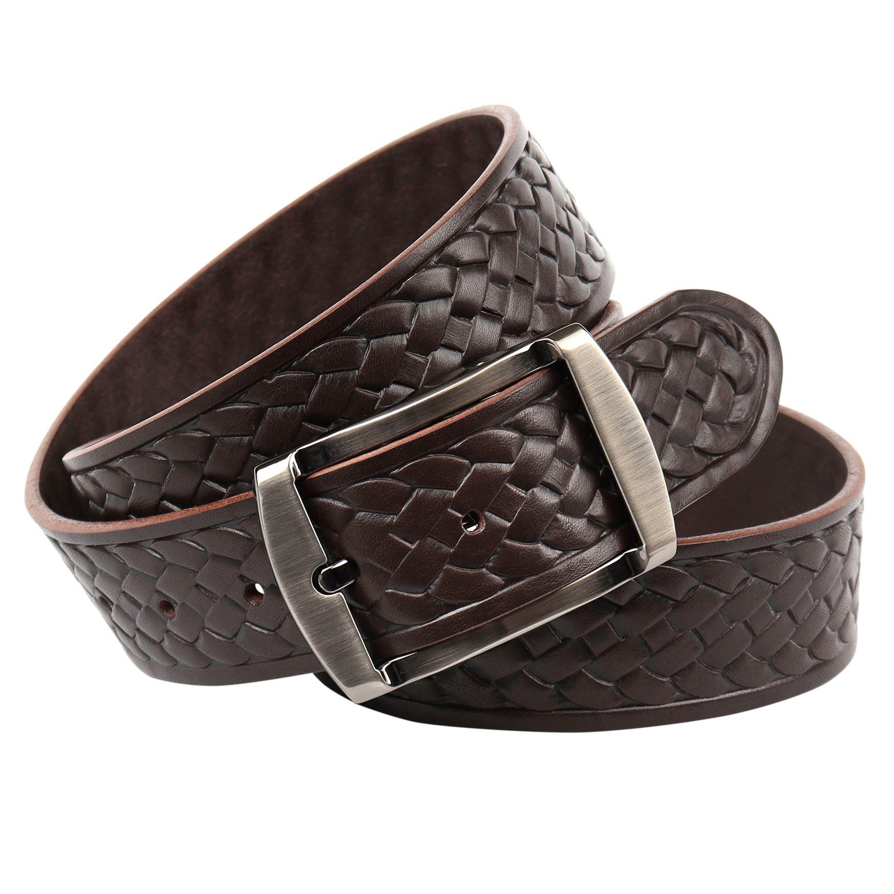 Anthoni Crown Leren riem Plantaardig gelooide riem van rundleer met vlecht-stempeldruk unisex riemen maat 100 bruin