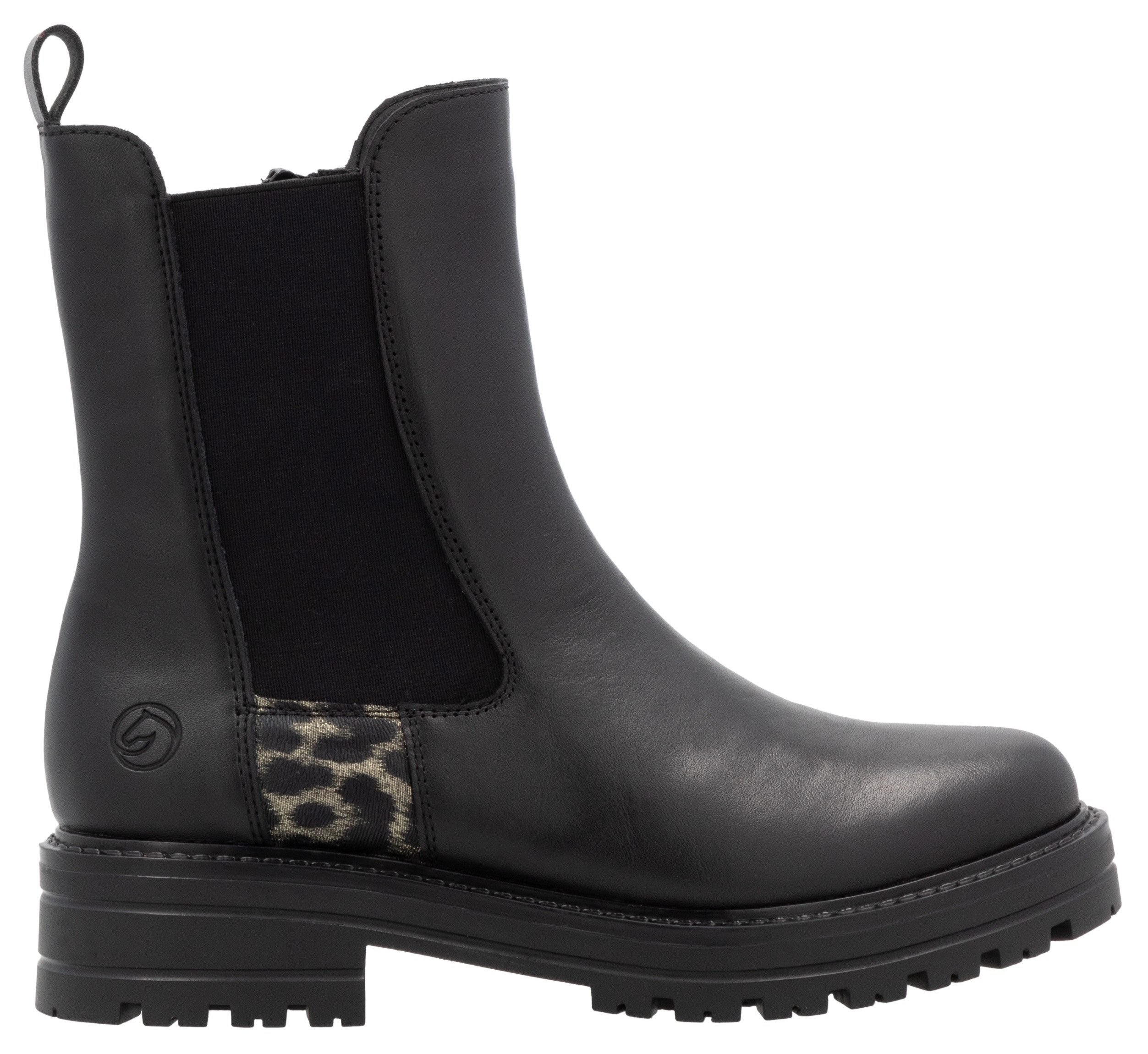 Remonte Chelsea-boots blokhak, laarzen, enkellaars met afwerking in leeuwenlook