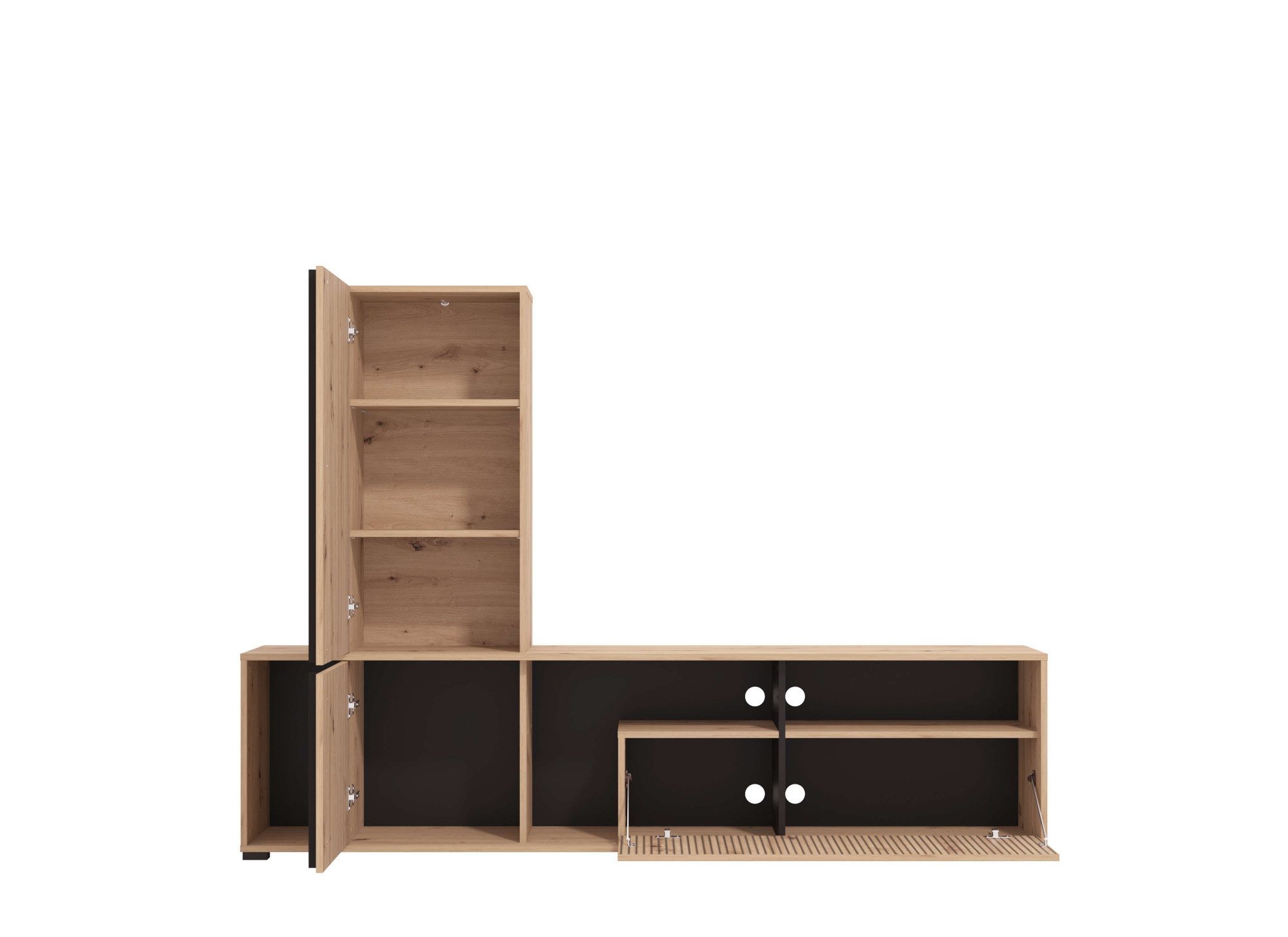 INOSIGN Wandmeubel Chania, 195 cm, incl. TV-meubel en Highboard Trendkleuren, met decoratieve zwarte strepen, in artisan eiken (complete set)