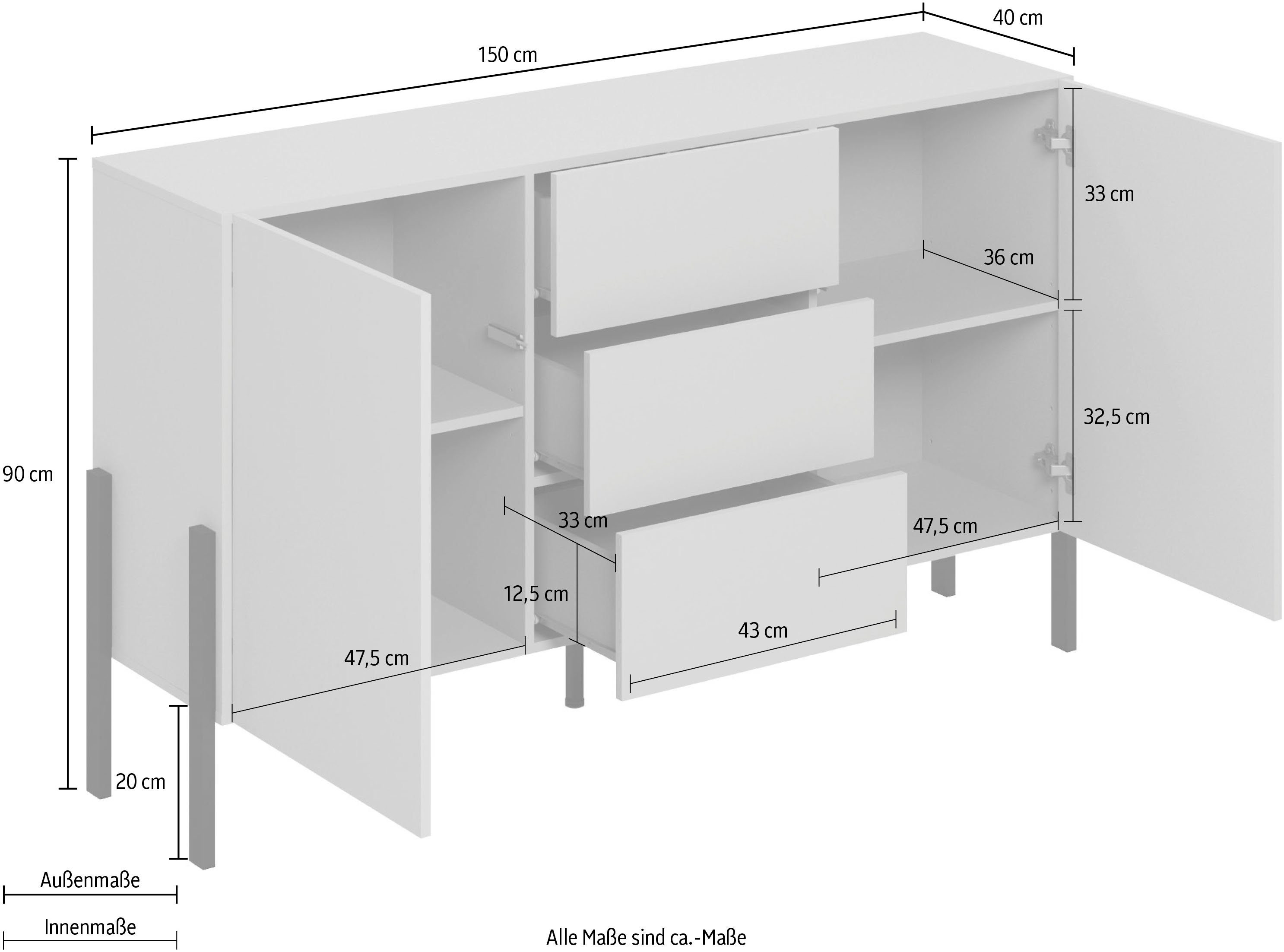 INOSIGN Dressoir Jukon, breedte 150 of 180 cm, moderne grepless commode